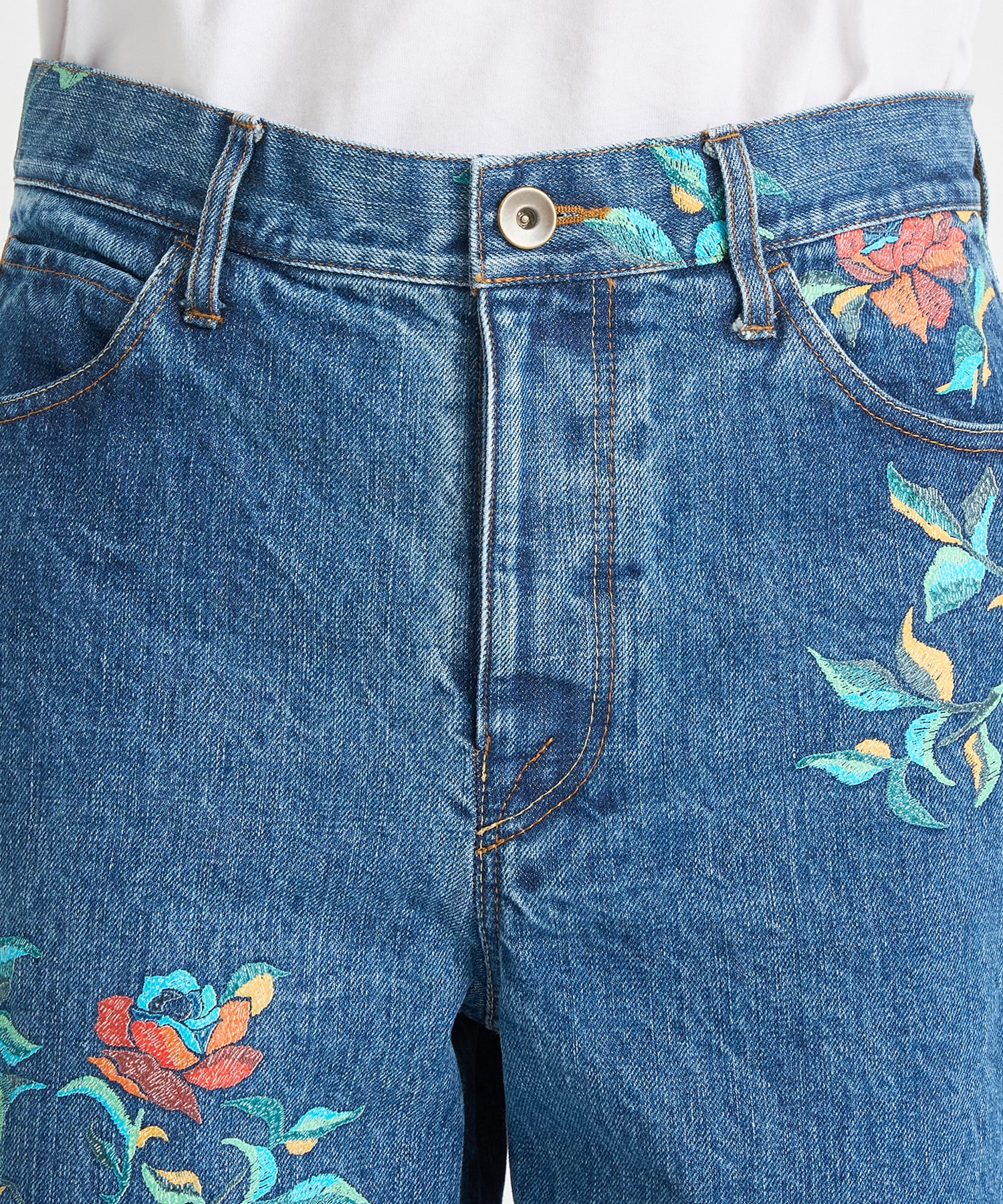 Flower Pattern Straight Denim Pants BED J.W. FORD