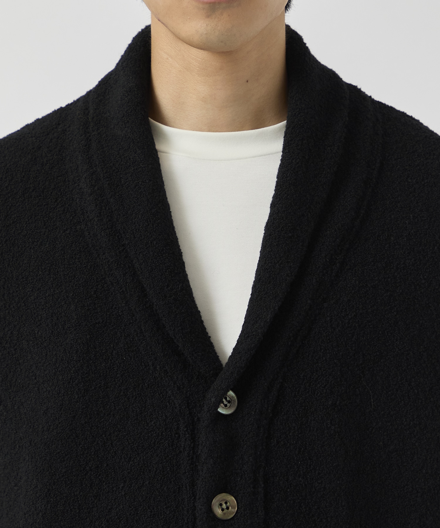 Wool boucle Shawl collar cardigan walenode