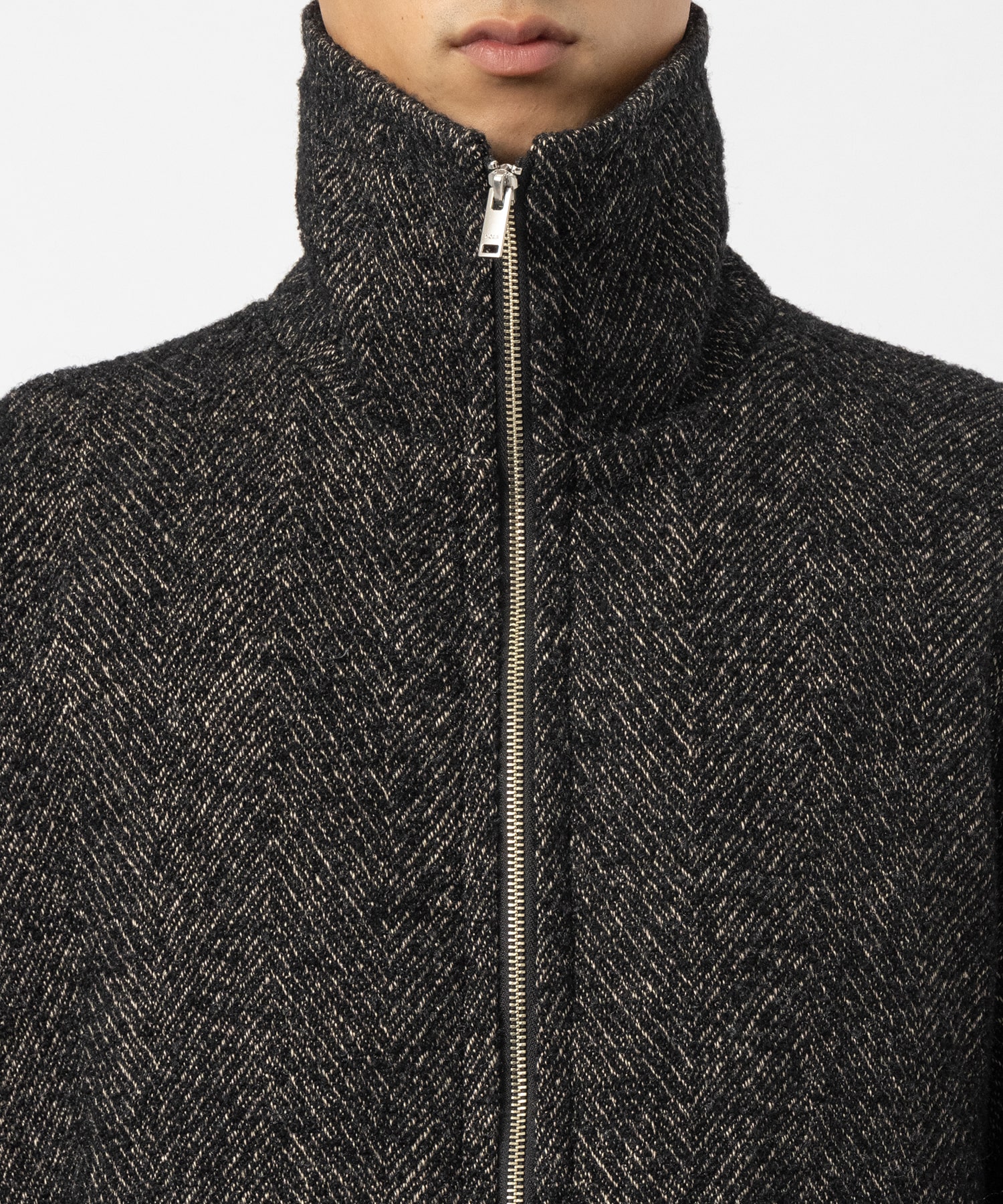 TWEED STAND COLLAR ZIP BLOUSON YOKE