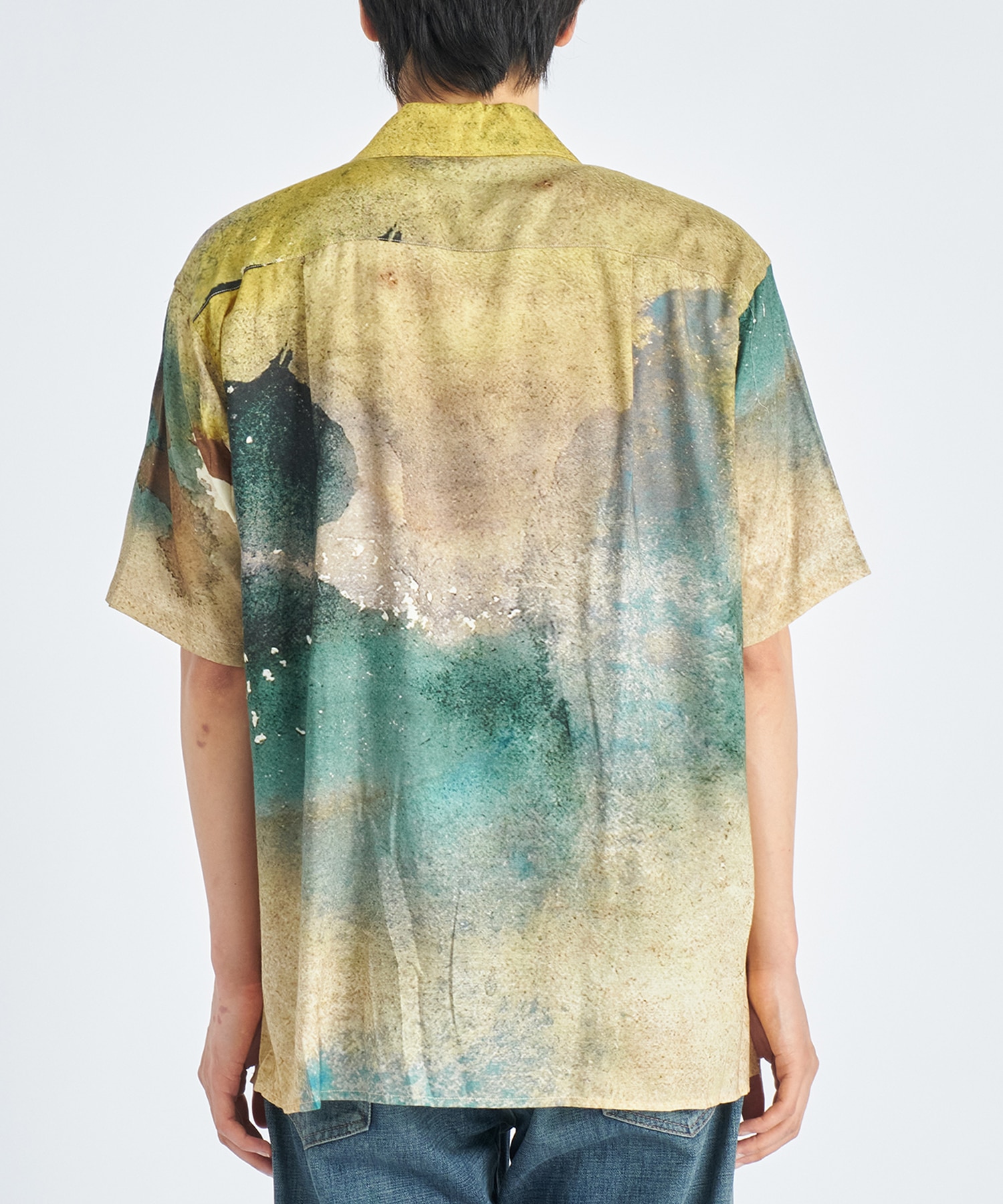 LANDSCAPE PRINTED OPEN COLLAR SHIRT YOKE