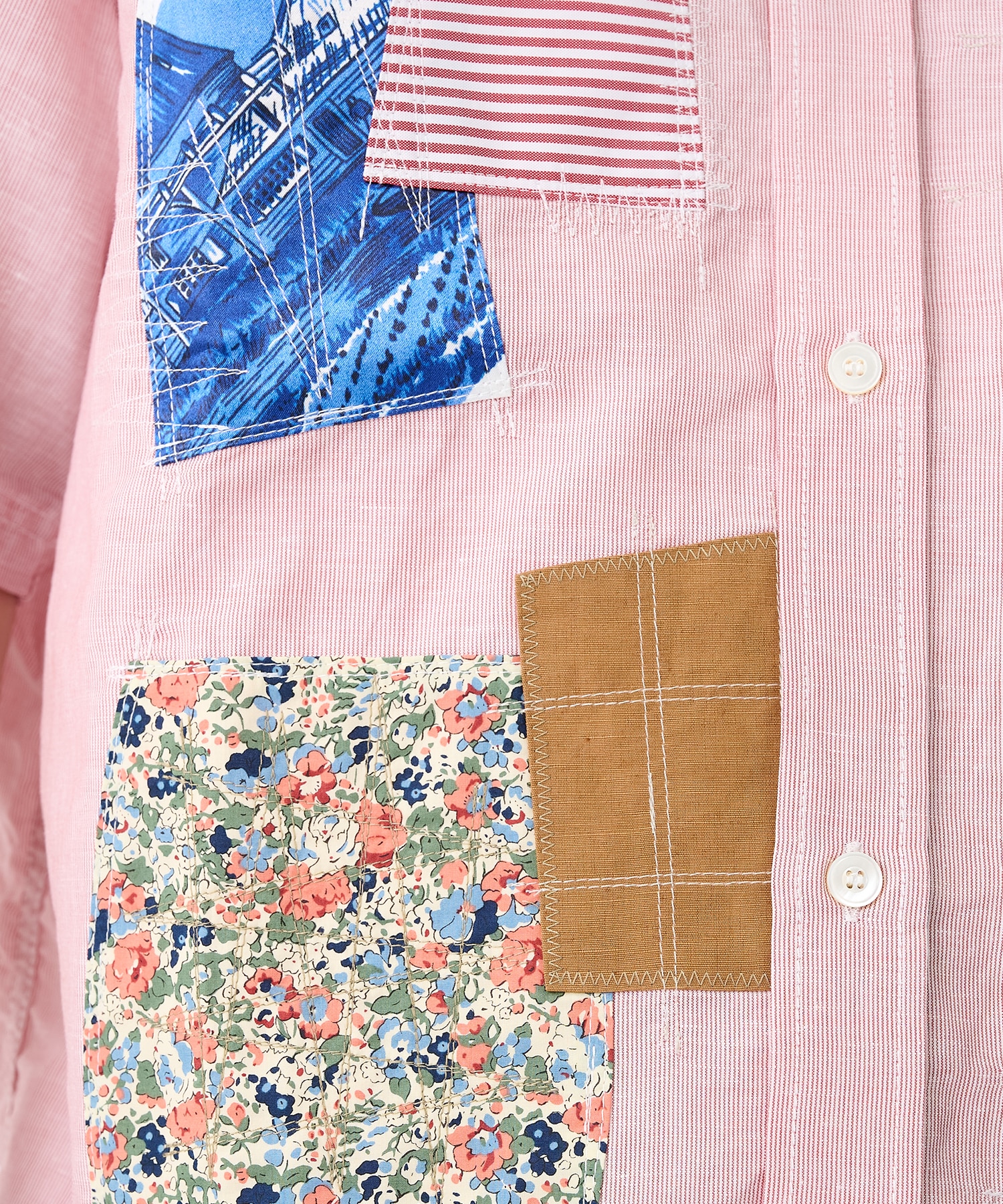 麻ストライプ×パッチワークMIX S/S SH JUNYA WATANABE MAN