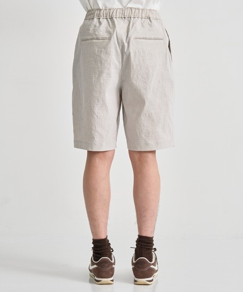 STRETCH NYLON LINEN WIDE 2TUCKED SHORTS ATON