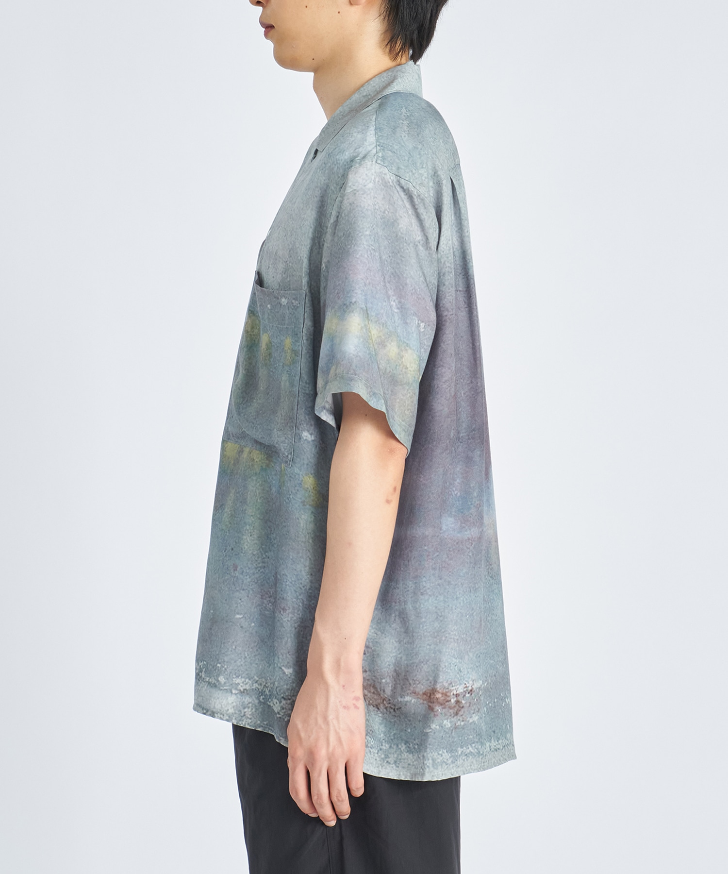 LANDSCAPE PRINTED OPEN COLLAR SHIRT 