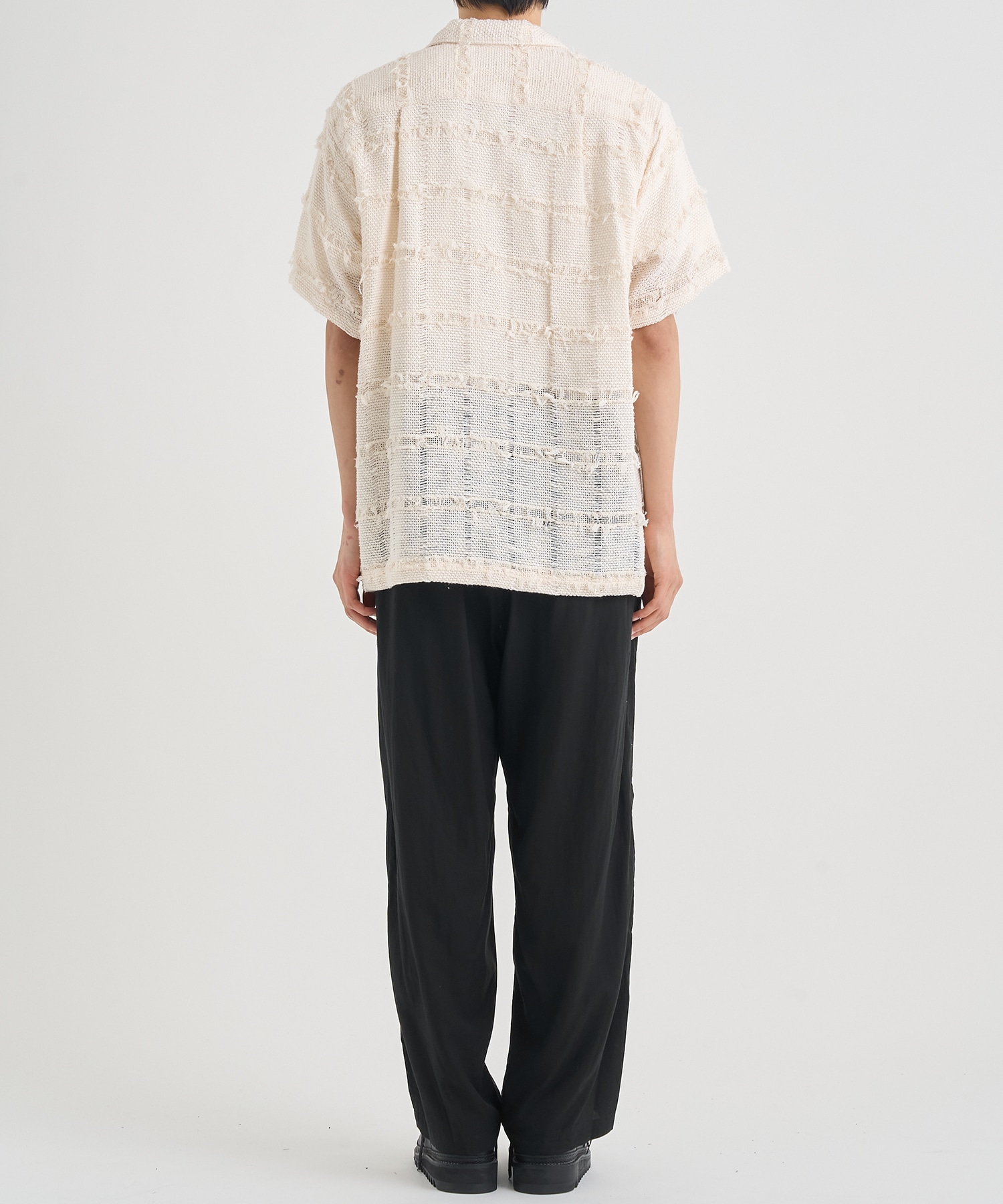 FRINGE CHECK TWEED OPEN COLLAR SHIRT YOKE