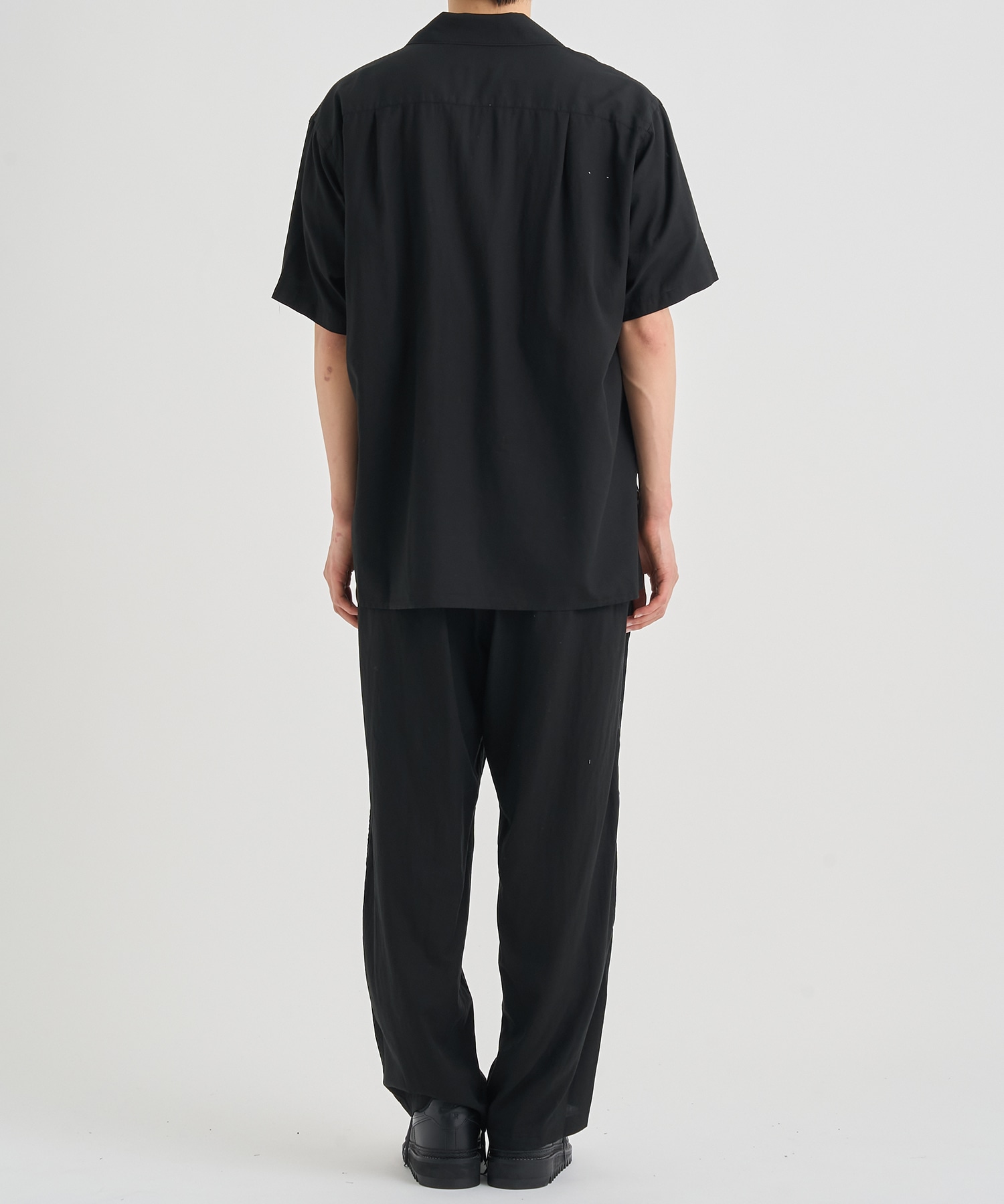 GARMENTDYED COTTON SILK TWILL OPEN COLLAR SHIRT YOKE