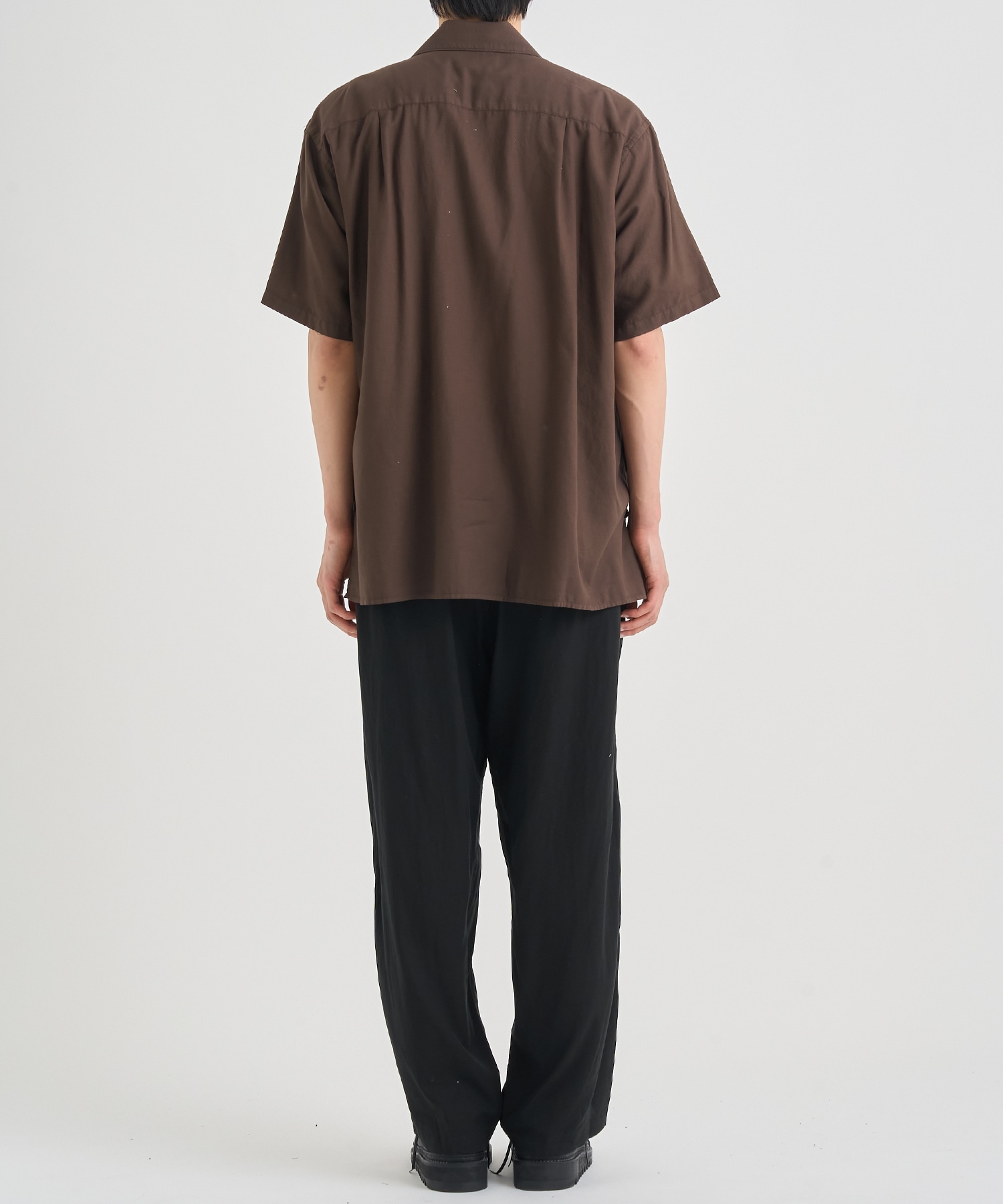 GARMENTDYED COTTON SILK TWILL OPEN COLLAR SHIRT YOKE