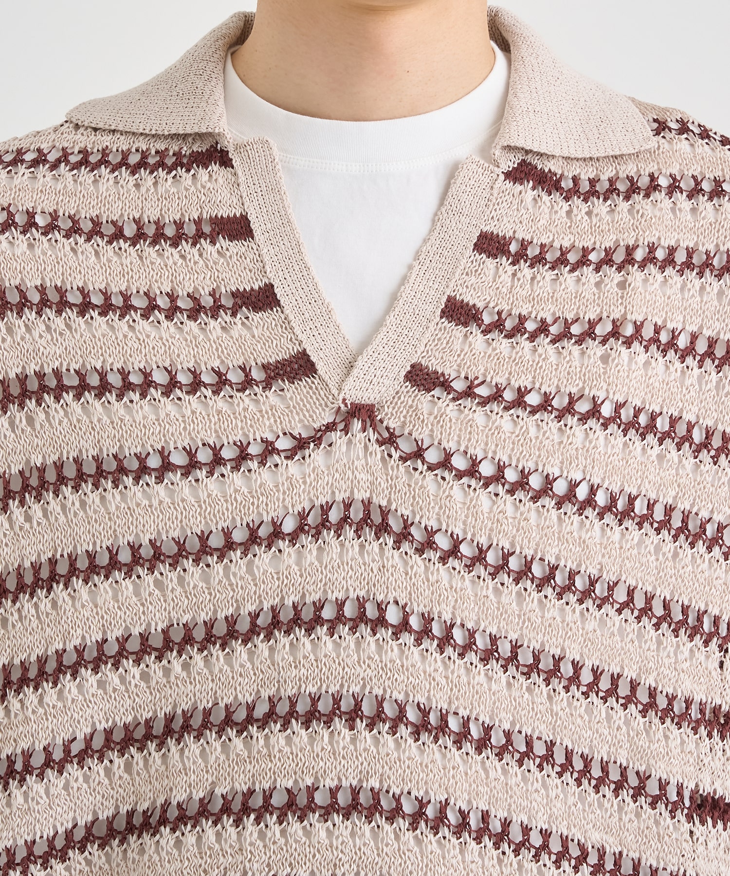 BORDER MESH KNIT SKIPPER POLO SHIRT YOKE