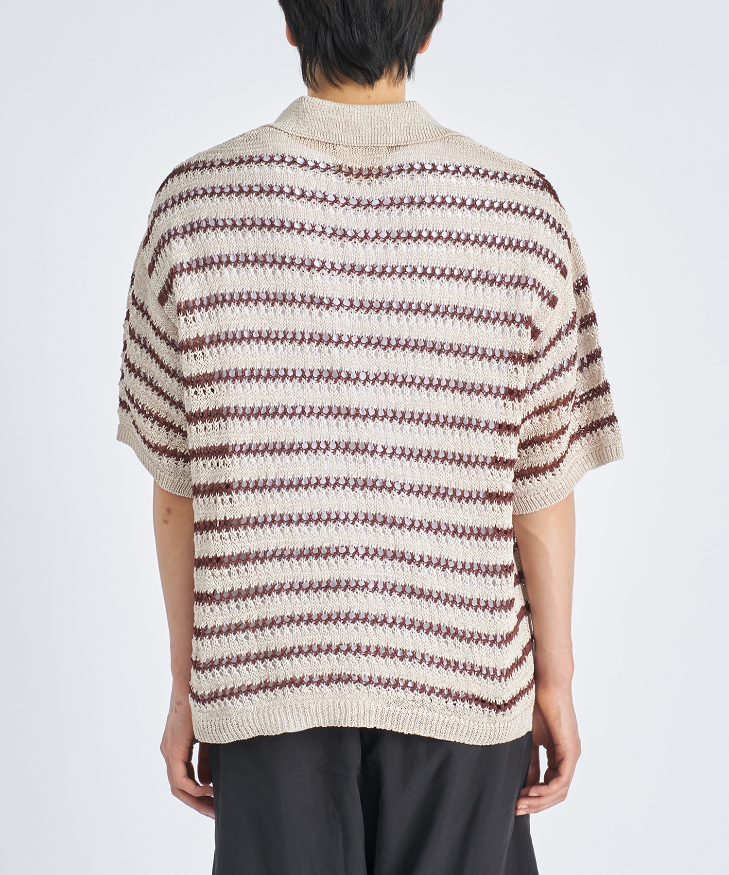 BORDER MESH KNIT SKIPPER POLO SHIRT YOKE