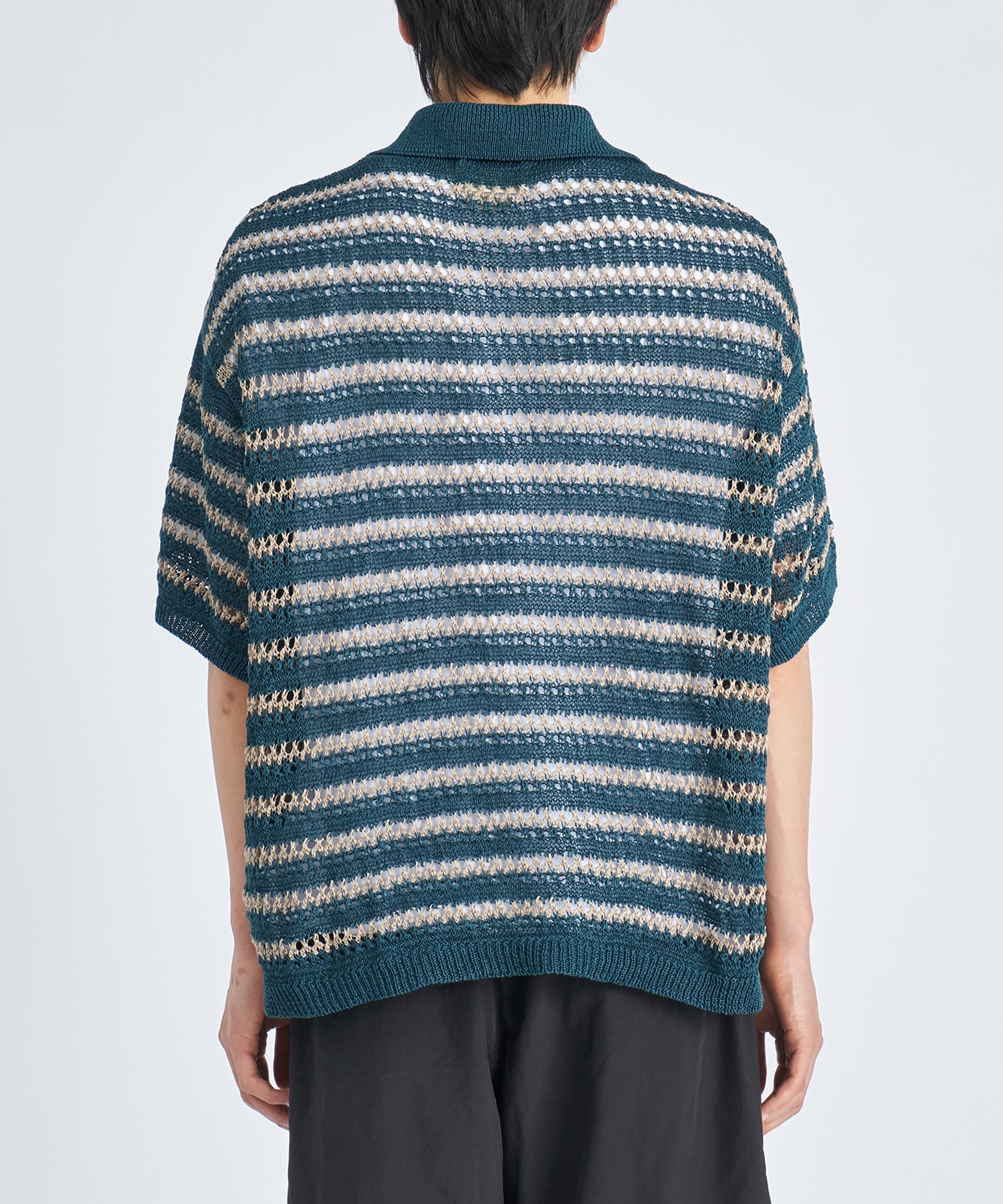 BORDER MESH KNIT SKIPPER POLO SHIRT YOKE