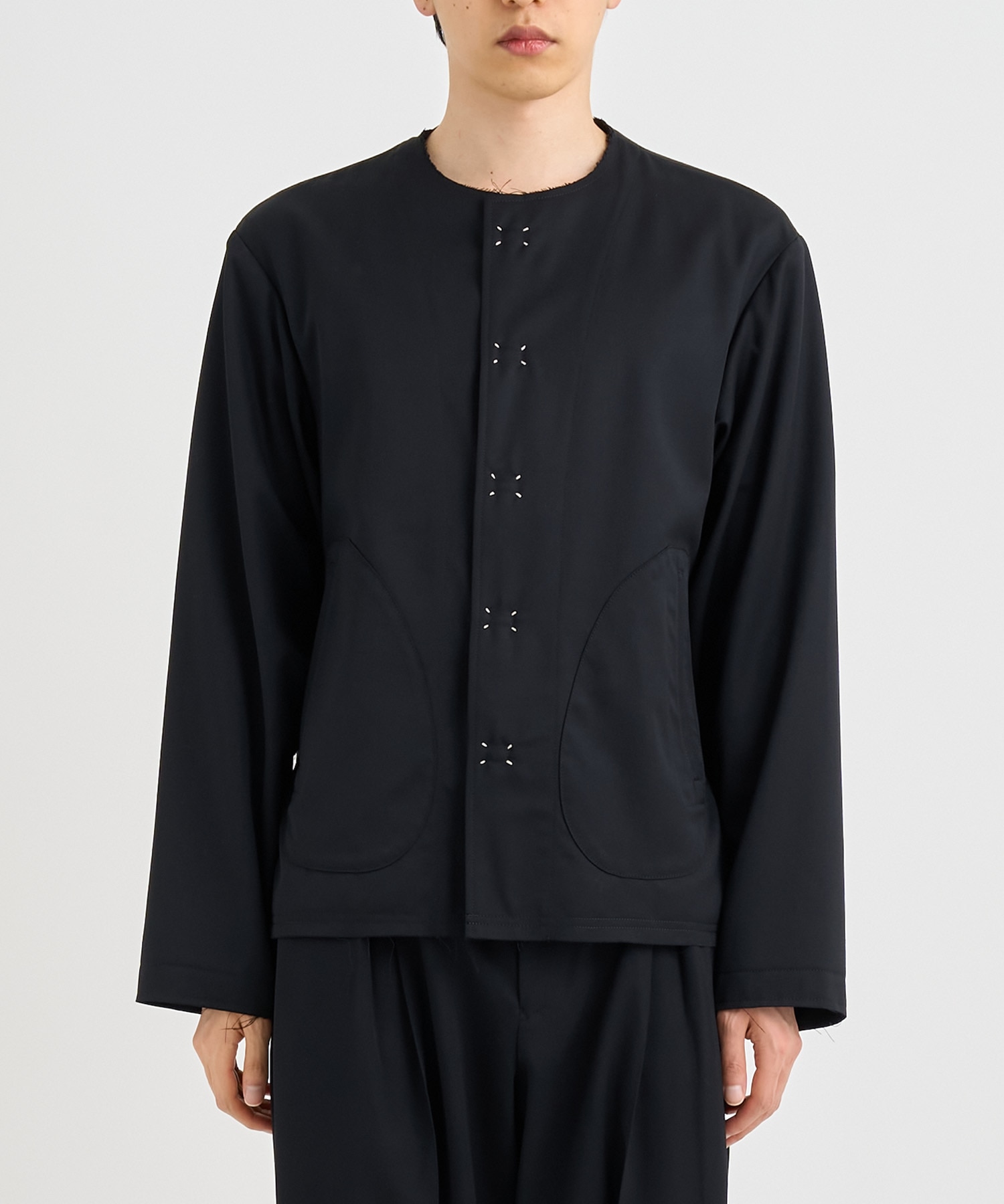 No-collar wool gabardine jacket 