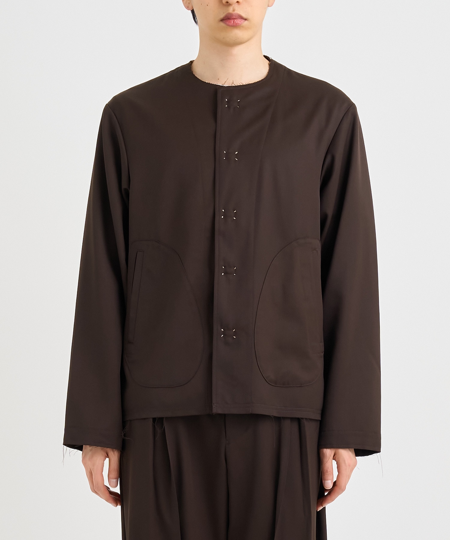 No-collar wool gabardine jacket 