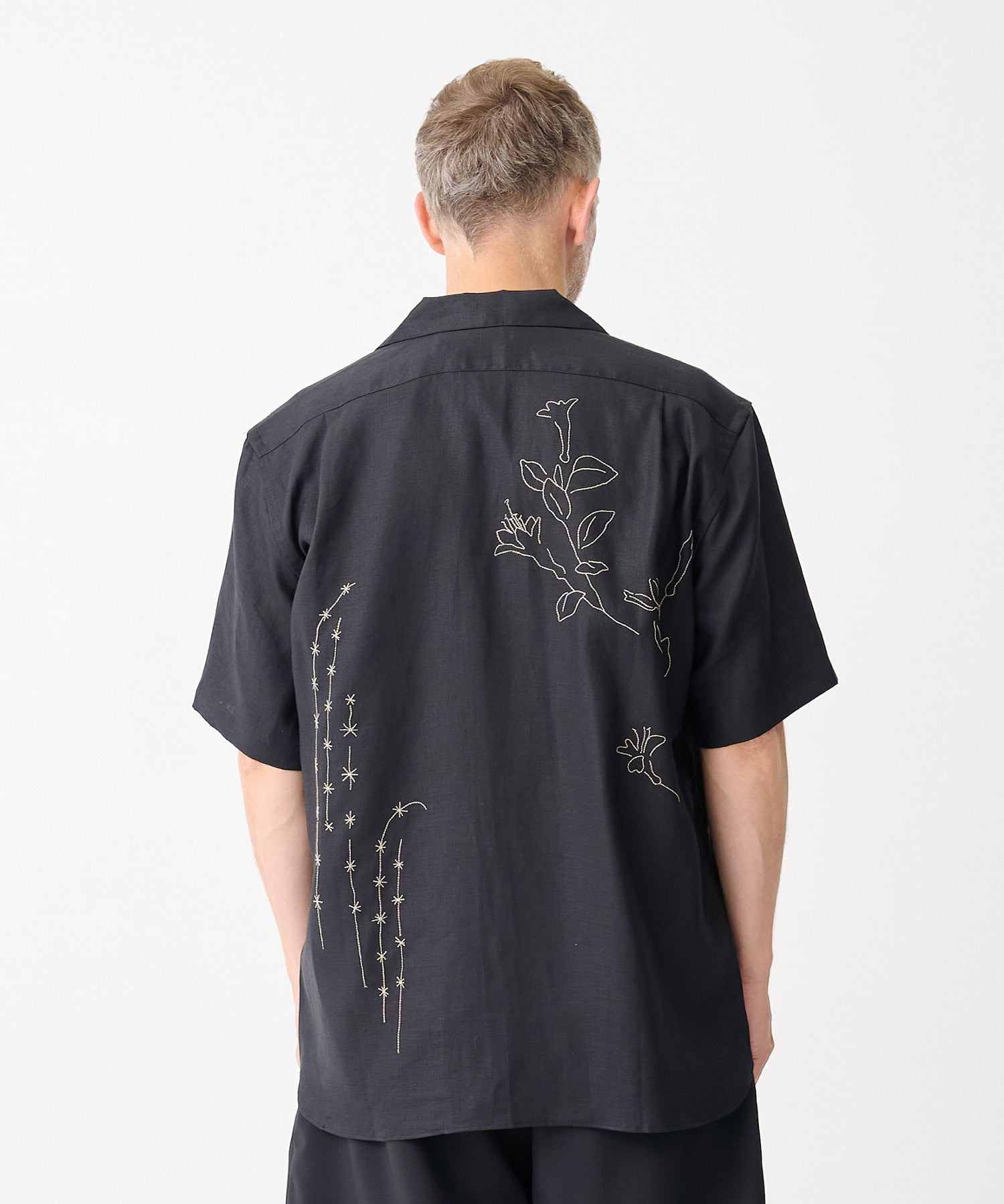 別注THE SS SHIRT BLACK LINEN EMBROIDERY TANAKA