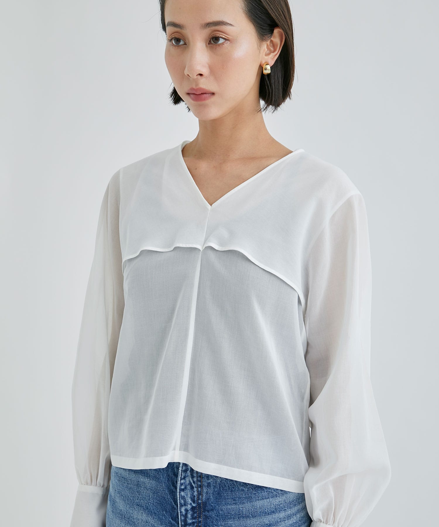 COTTON ORGANDIE V NECK BLOUSE(36 WHITE): CINOH: WOMEN｜THE TOKYO