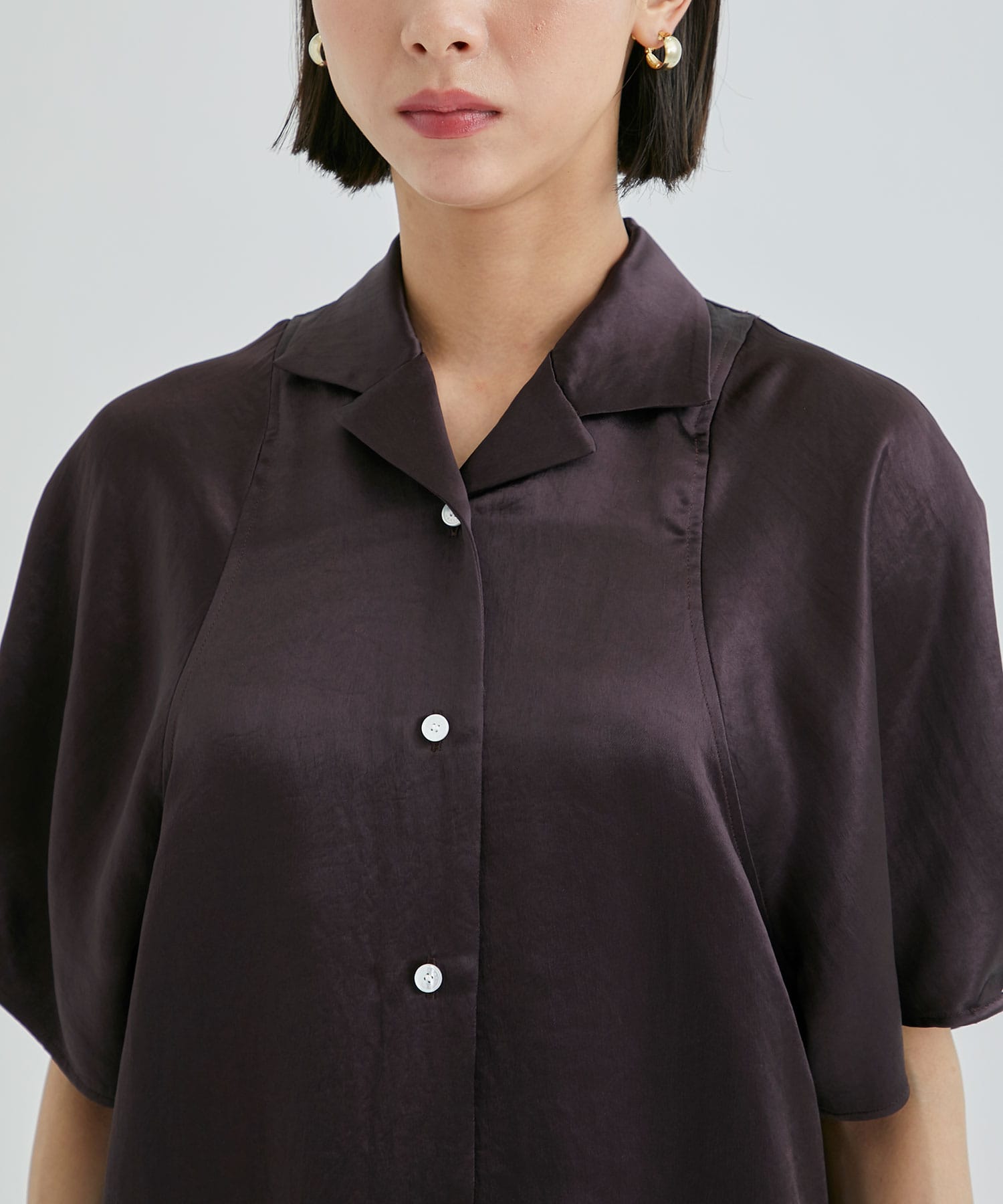 ACETATE SATIN HALF SLEEVE SHIRT(36 DARK PURPLE): CINOH: WOMEN｜THE