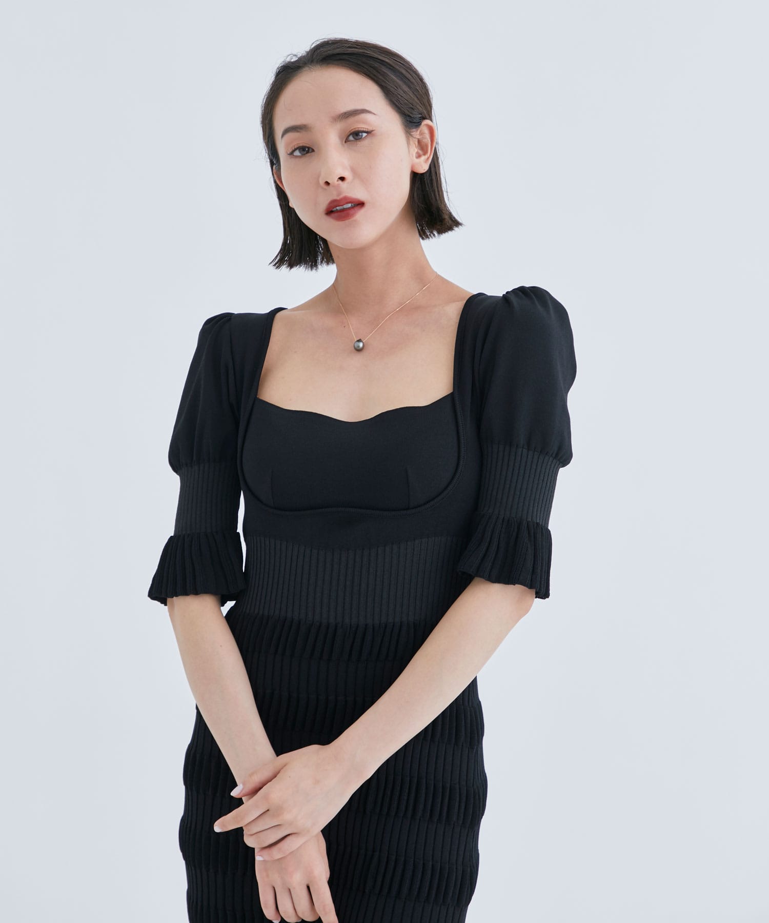 EX.STRIPE KNIT SHORT SLEEVE DRESS(FREE BLACK): FETICO: WOMEN｜THE