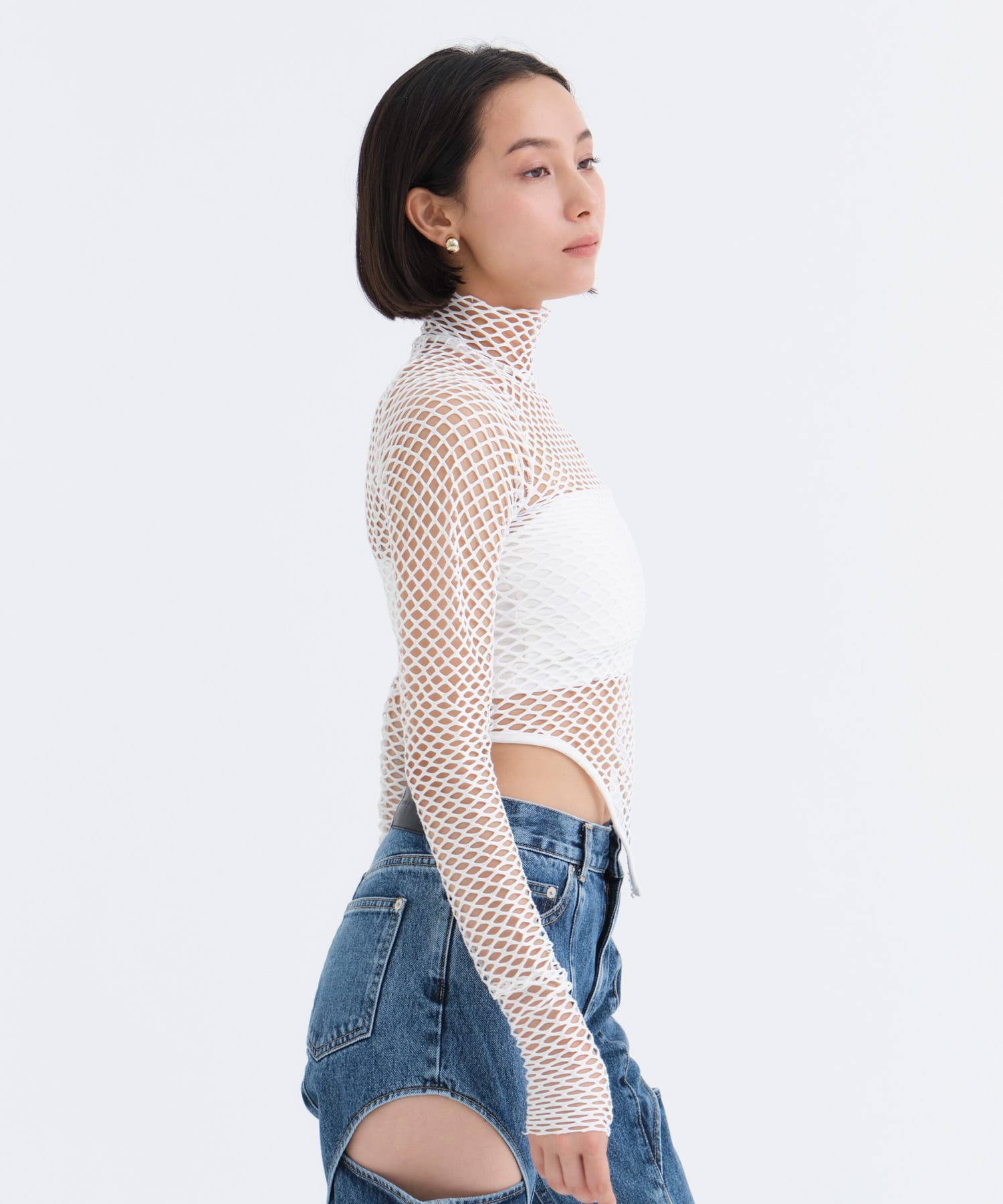 FISH NET BODYSUIT HI-NECK TOP(FREE WHITE): JOHN LAWRENCE SULLIVAN