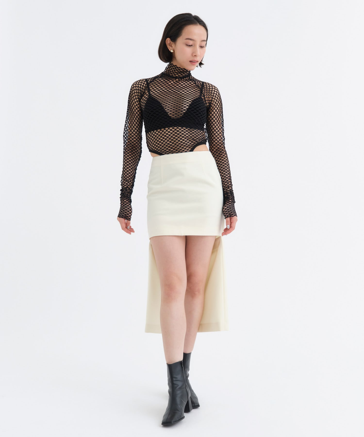 WOOL FLANNEL CUT-OFF SKIRT(XS WHITE): JOHN LAWRENCE SULLIVAN