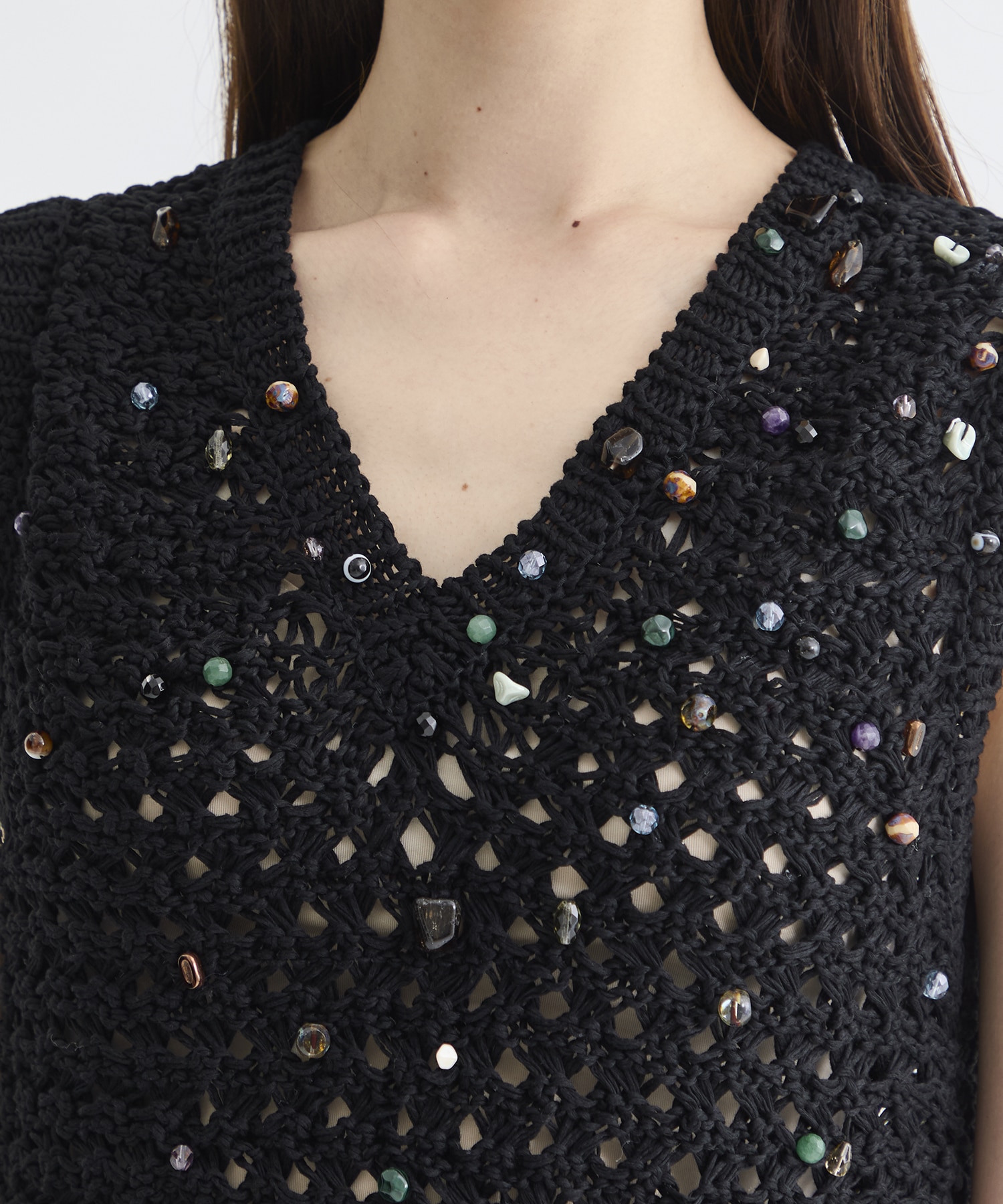 Gerda glass beads&ores knit PO BK AKIRANAKA