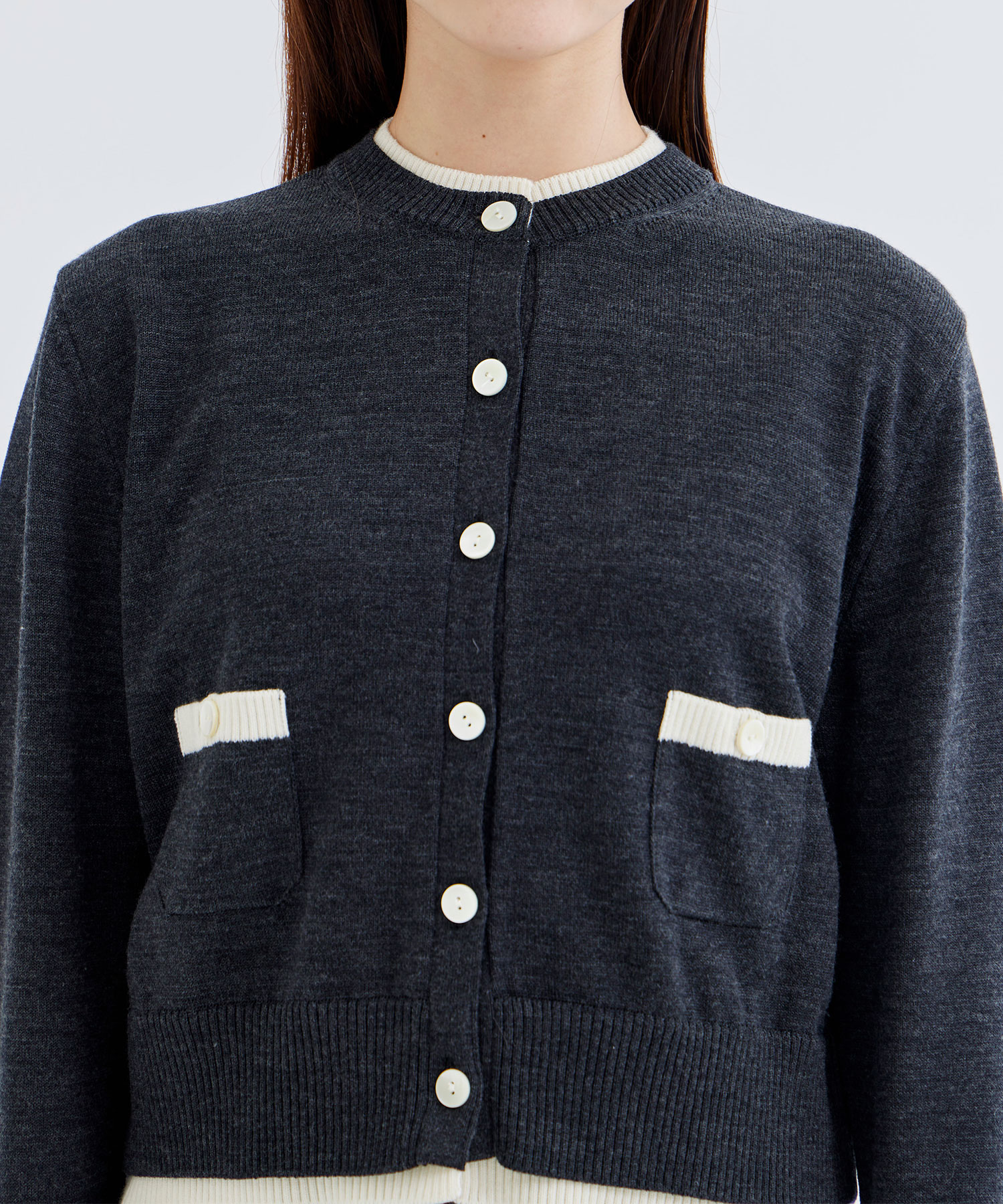 WASHABLE WOOL BICOLOR KNIT CARDIGAN THE TOKYO