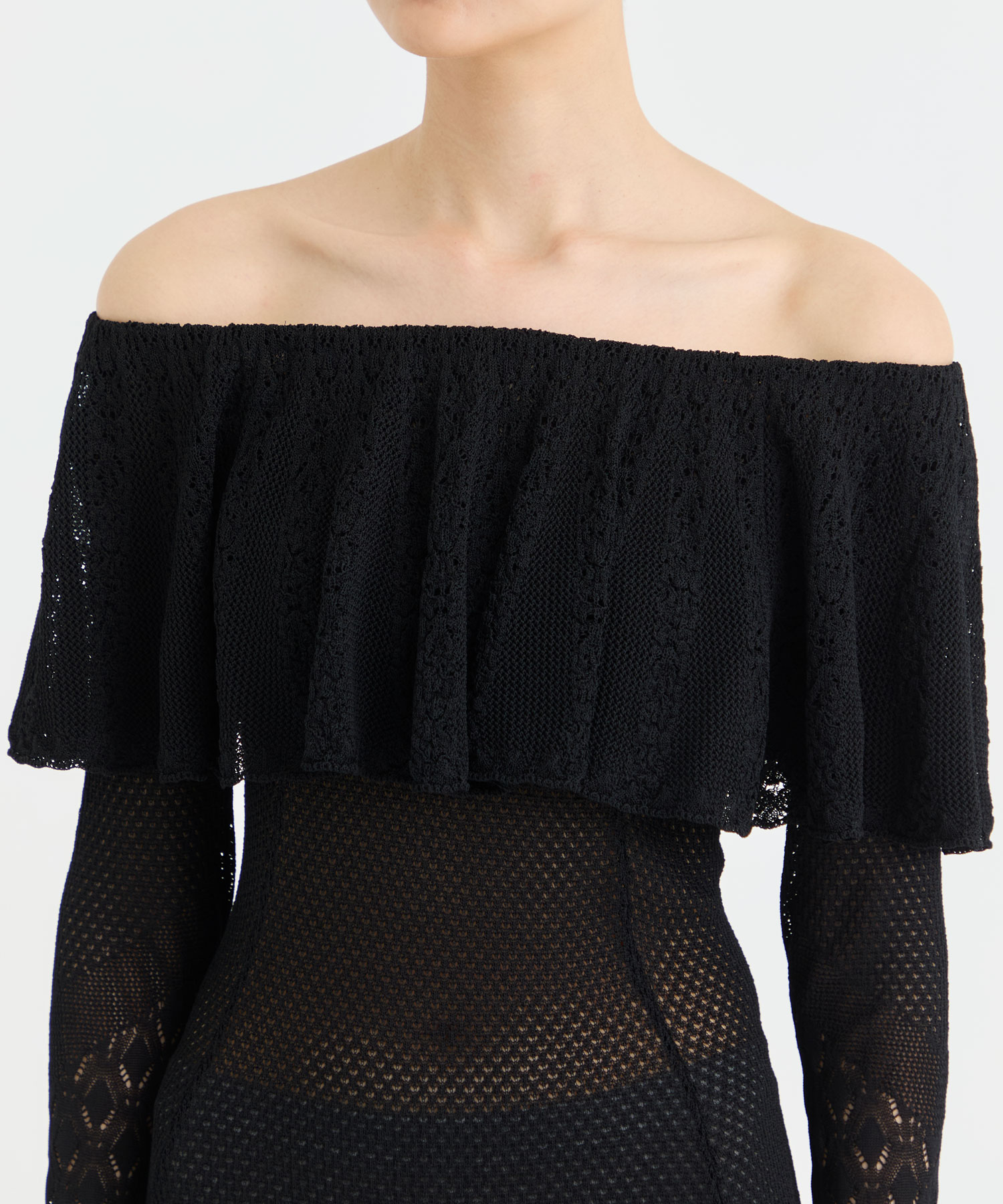 LACE KNIT OFF-SHOULDER MINI DRESS FETICO