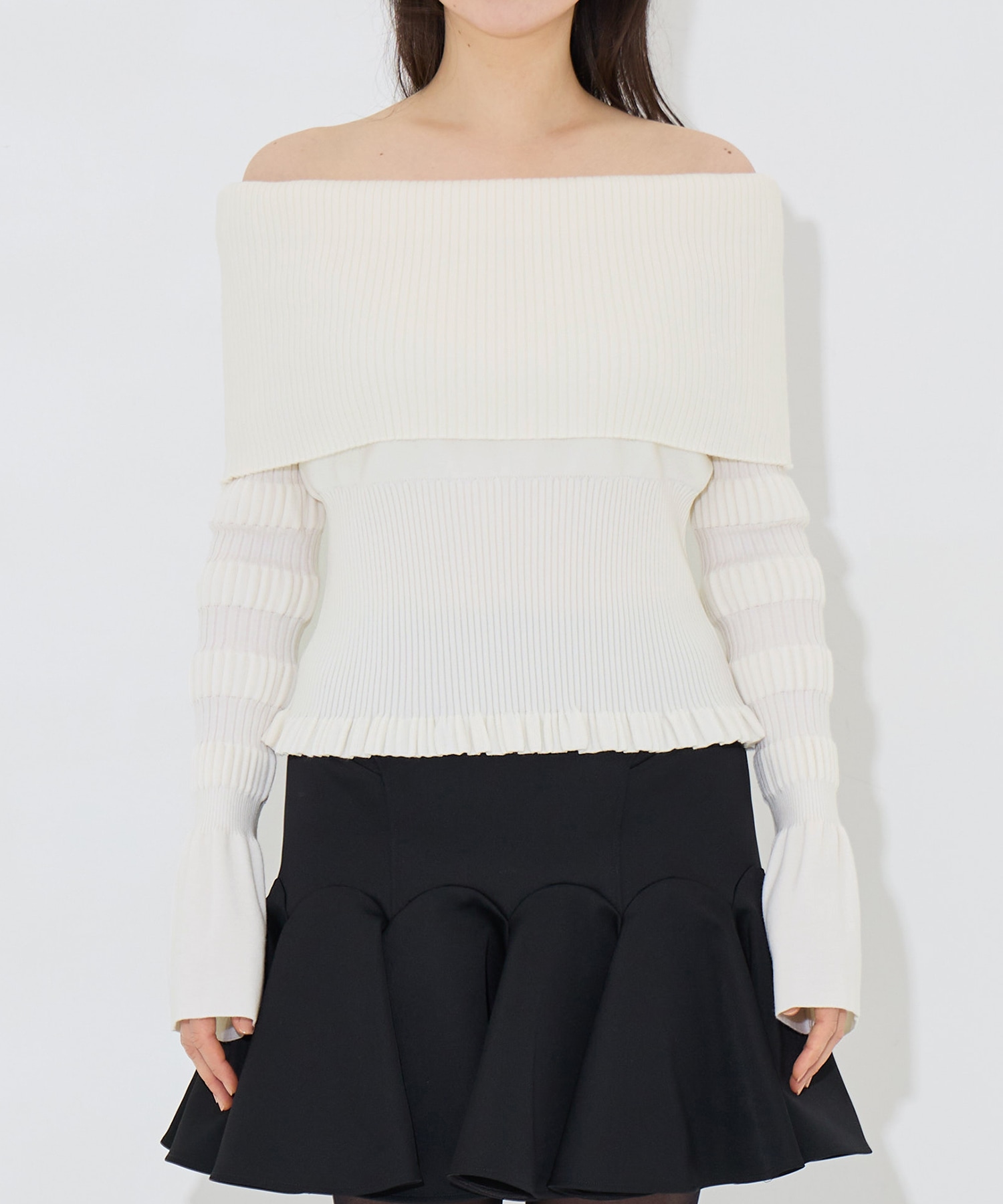 別注 STRIPE KNIT OFF-SHOULDER TOP FETICO