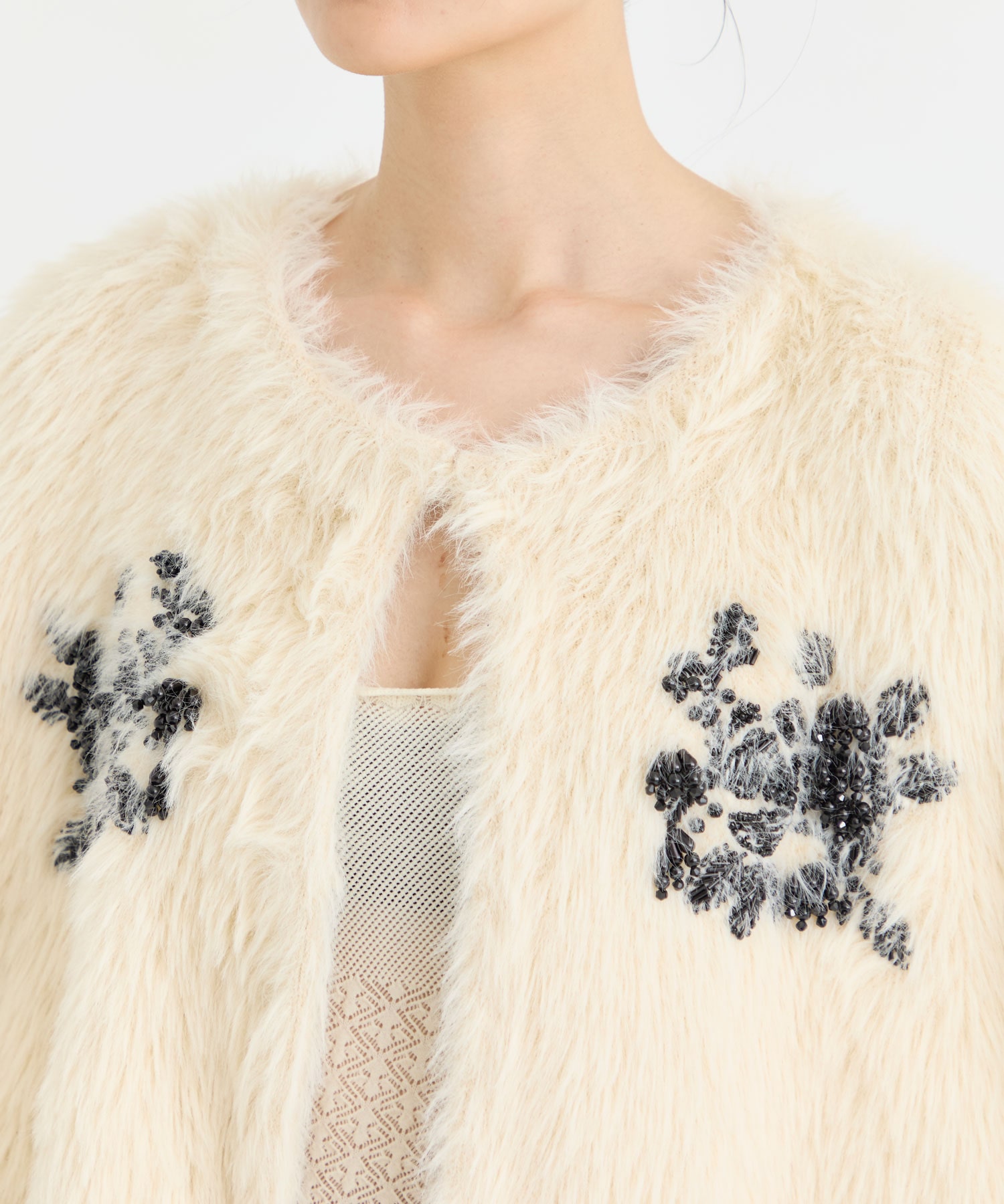 FUR KNIT BEAD EMBROIDERED BOLERO FETICO