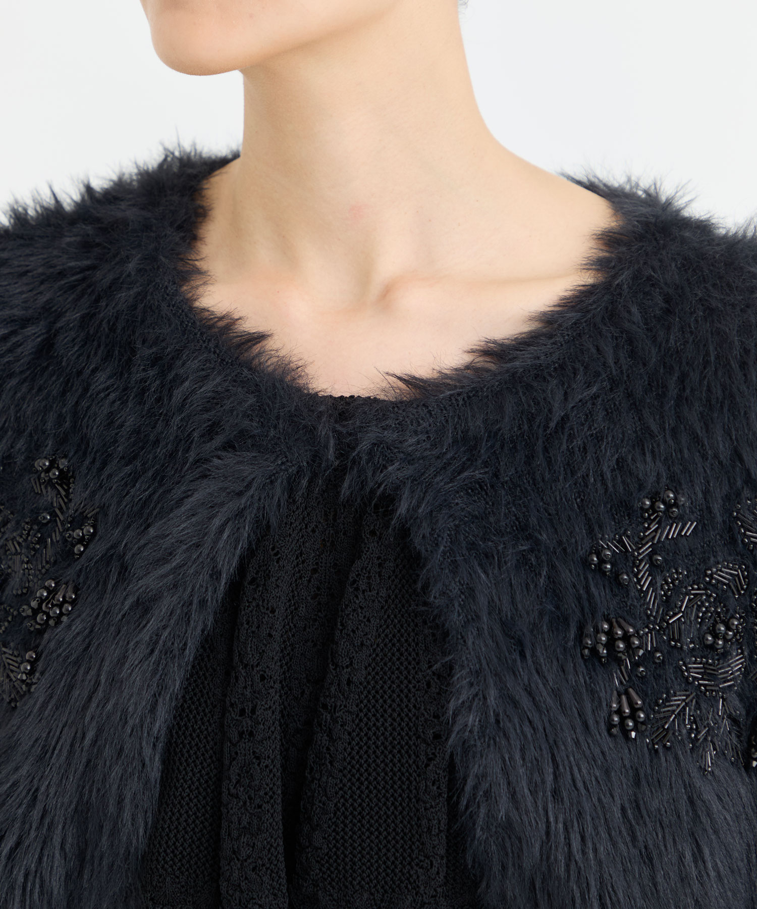 FUR KNIT BEAD EMBROIDERED BOLERO FETICO