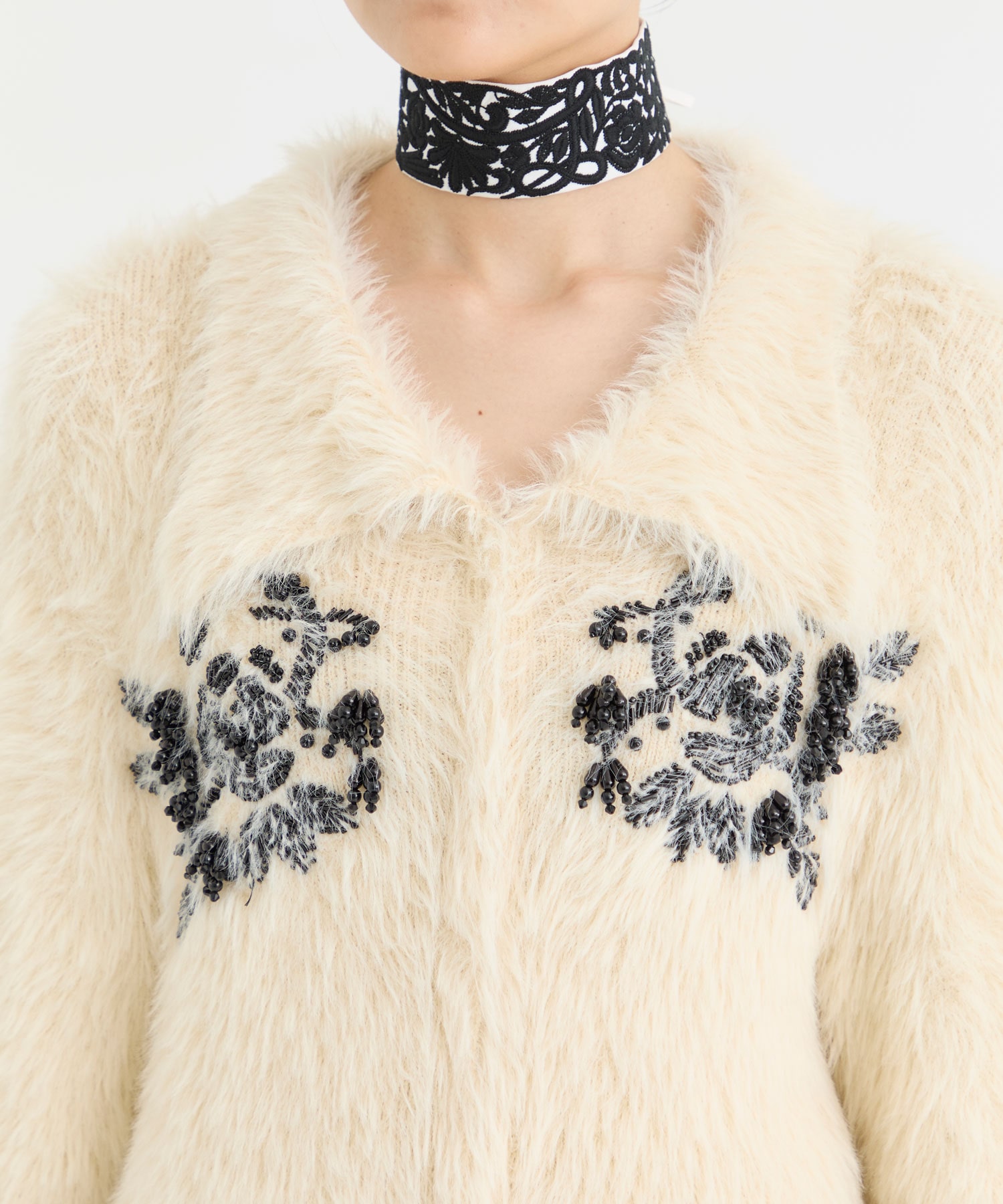 FUR KNIT BEAD EMBROIDERED JACKET FETICO