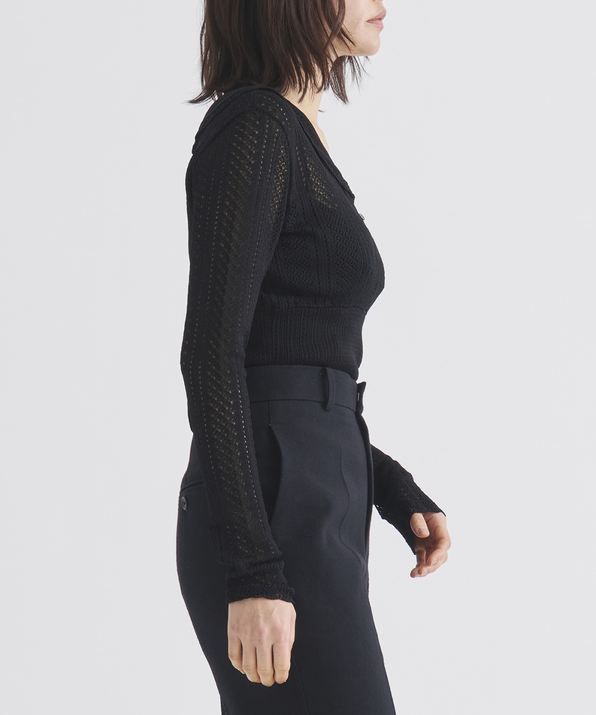 LACE KNIT SAILOR COLLAR BODYSUIT(1 BLACK): FETICO: WOMENS