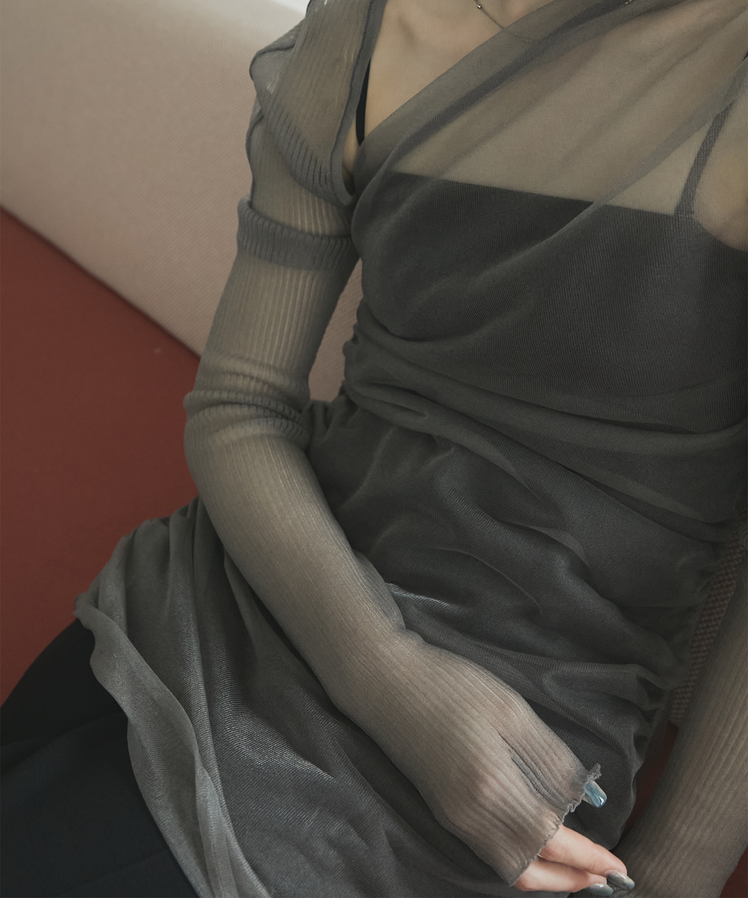 SHEER GATHERED KNIT TOP FETICO