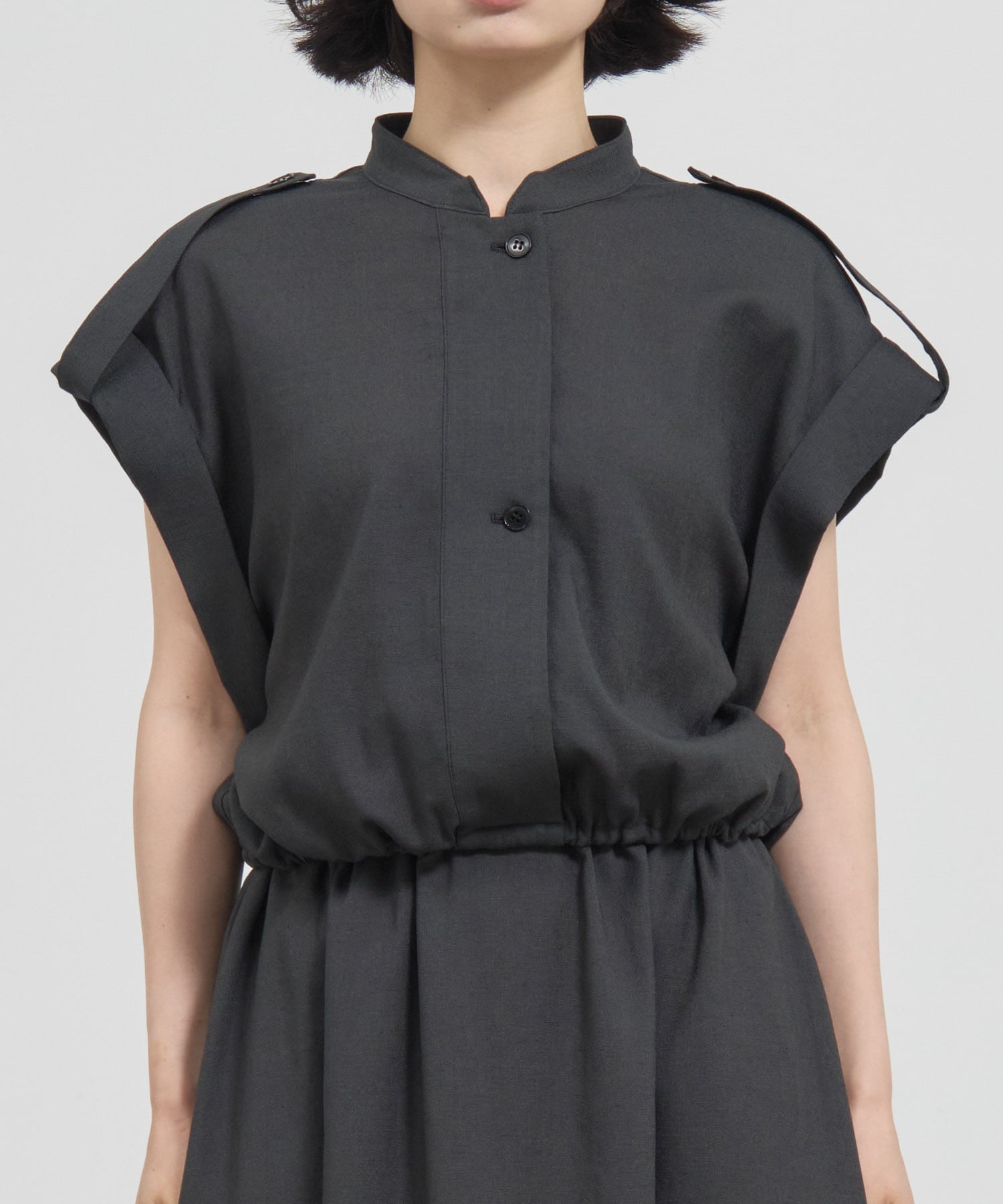 Stand Collar Weist Gather Blouse THE TOKYO