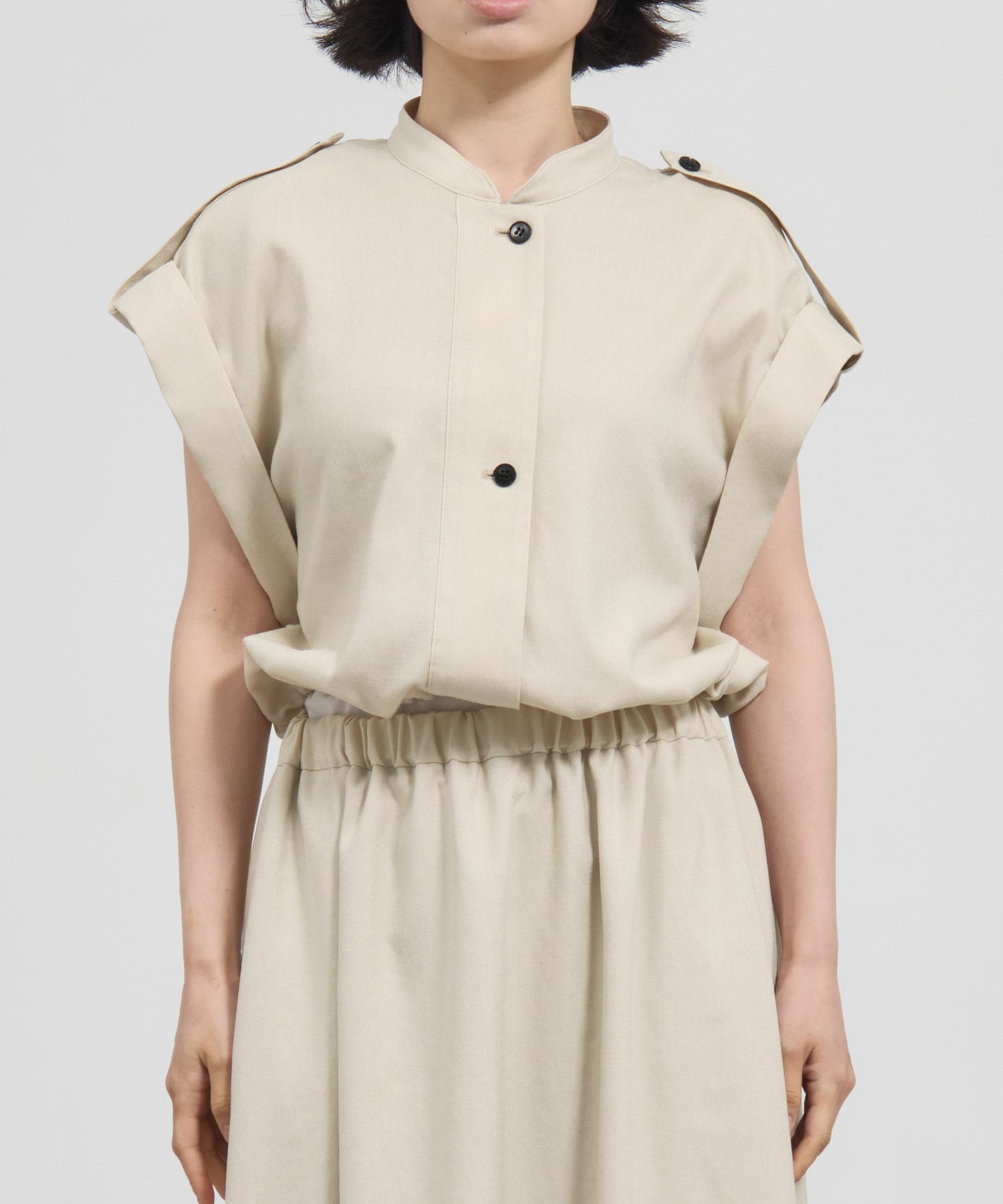 Stand Collar Weist Gather Blouse THE TOKYO