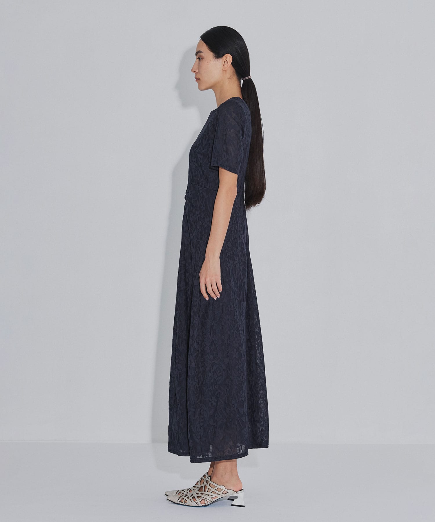 別注 FLOWER JACQUARD SHORT SLEEVE DRESS PHOTOCOPIEU