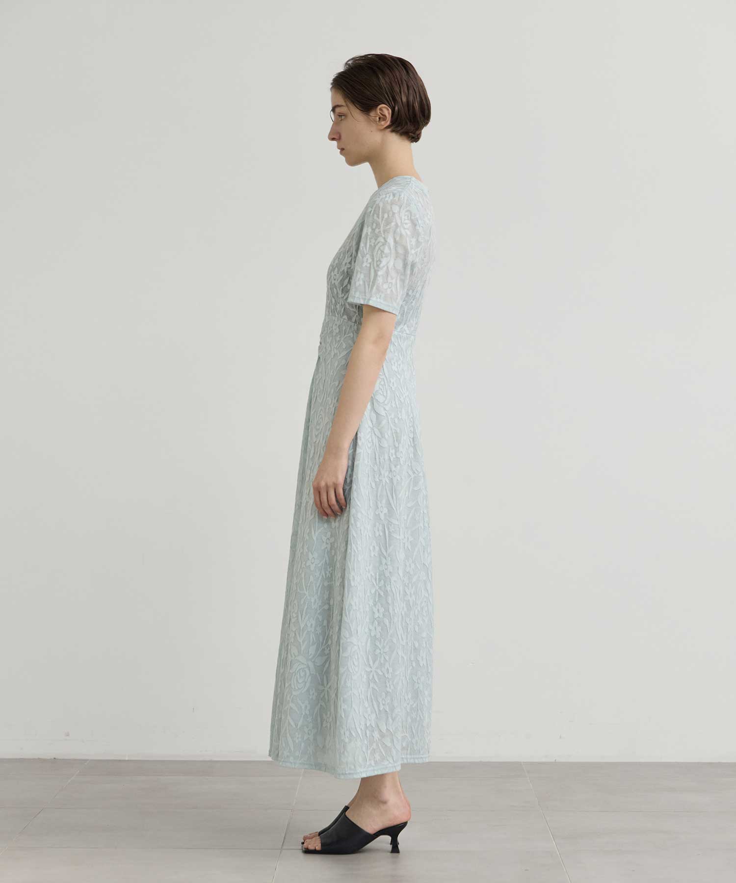 別注 FLOWER JAQUARD SHORT SLEEVE DRESS PHOTOCOPIEU