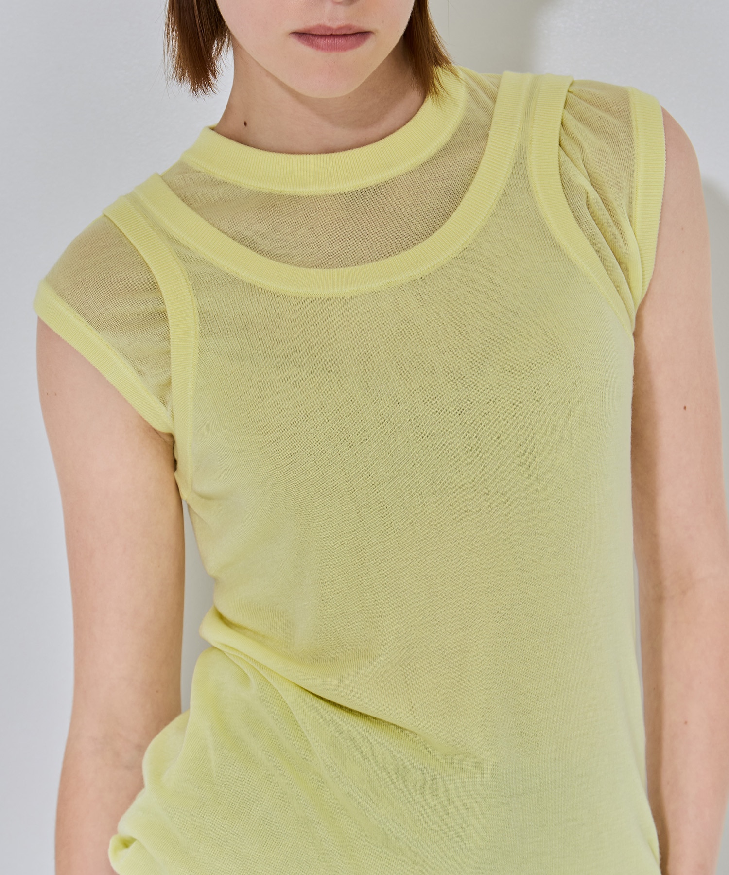 SILK BLENDED CIRCULAR RIB FIT LAYERED TANK TOP ATON