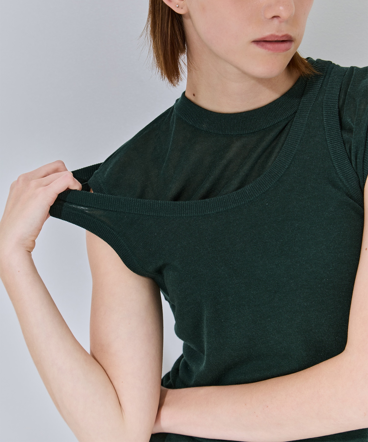 SILK BLENDED CIRCULAR RIB FIT LAYERED TANK TOP ATON