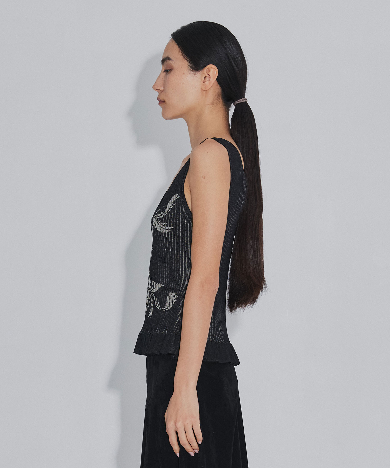 DAMASK-PATTERN RIB KNIT SLEEVELESS TOP FETICO