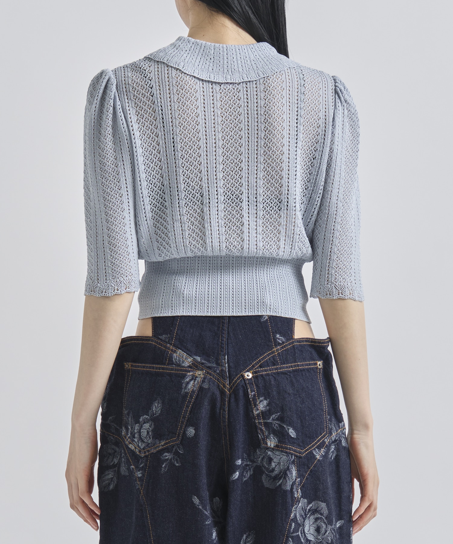 LACE KNIT SHORT-SLEEVED CARDIGAN FETICO