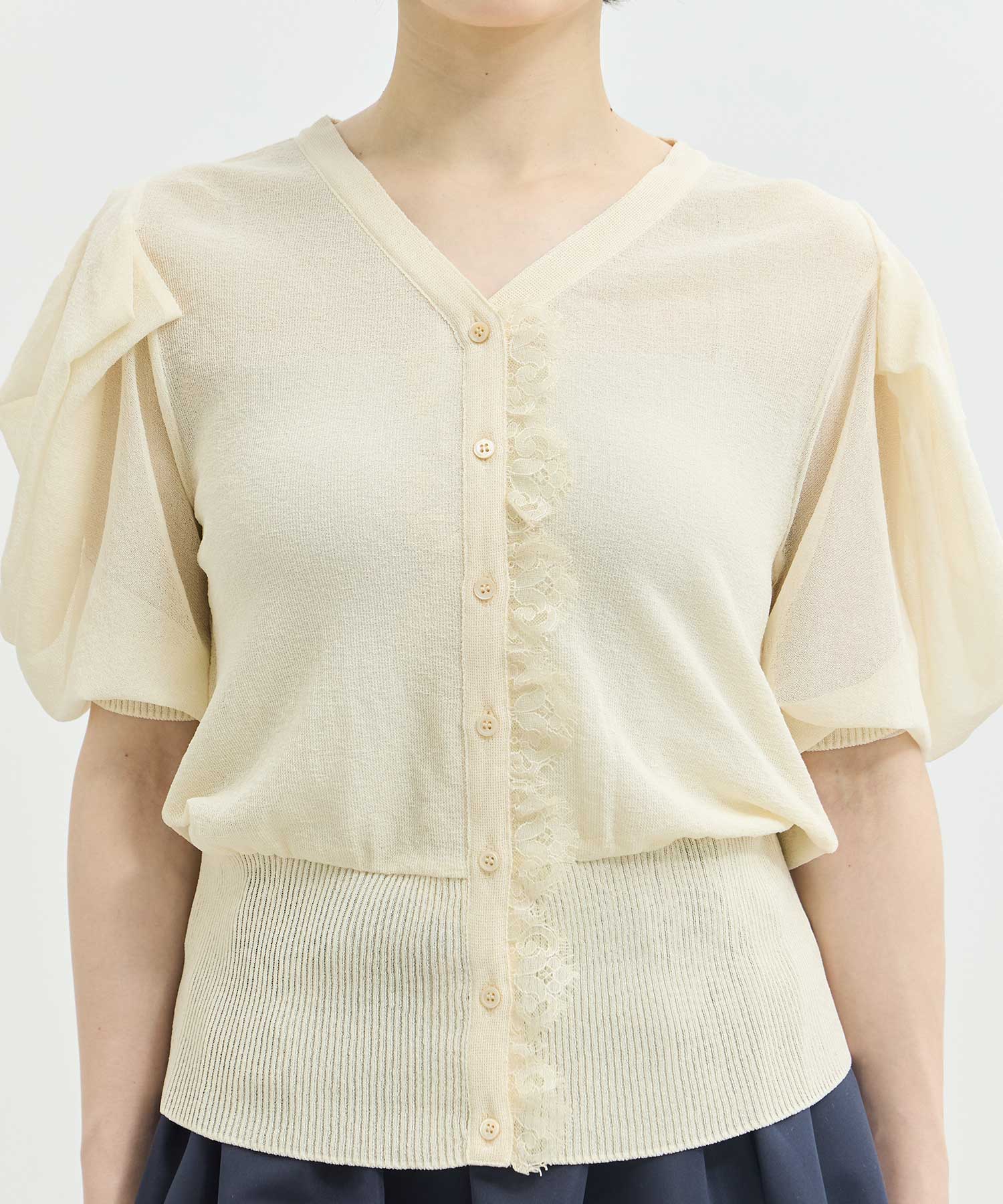 Harf Sleeve Lace Knit Cardigan THE TOKYO