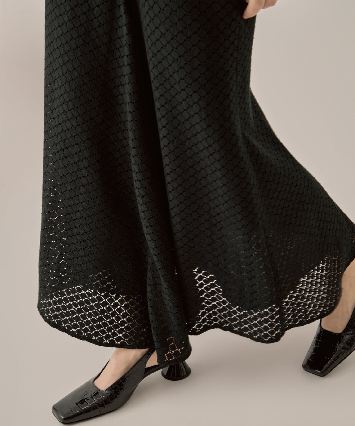 Sylvie front drape lace skirt BK AKIRANAKA