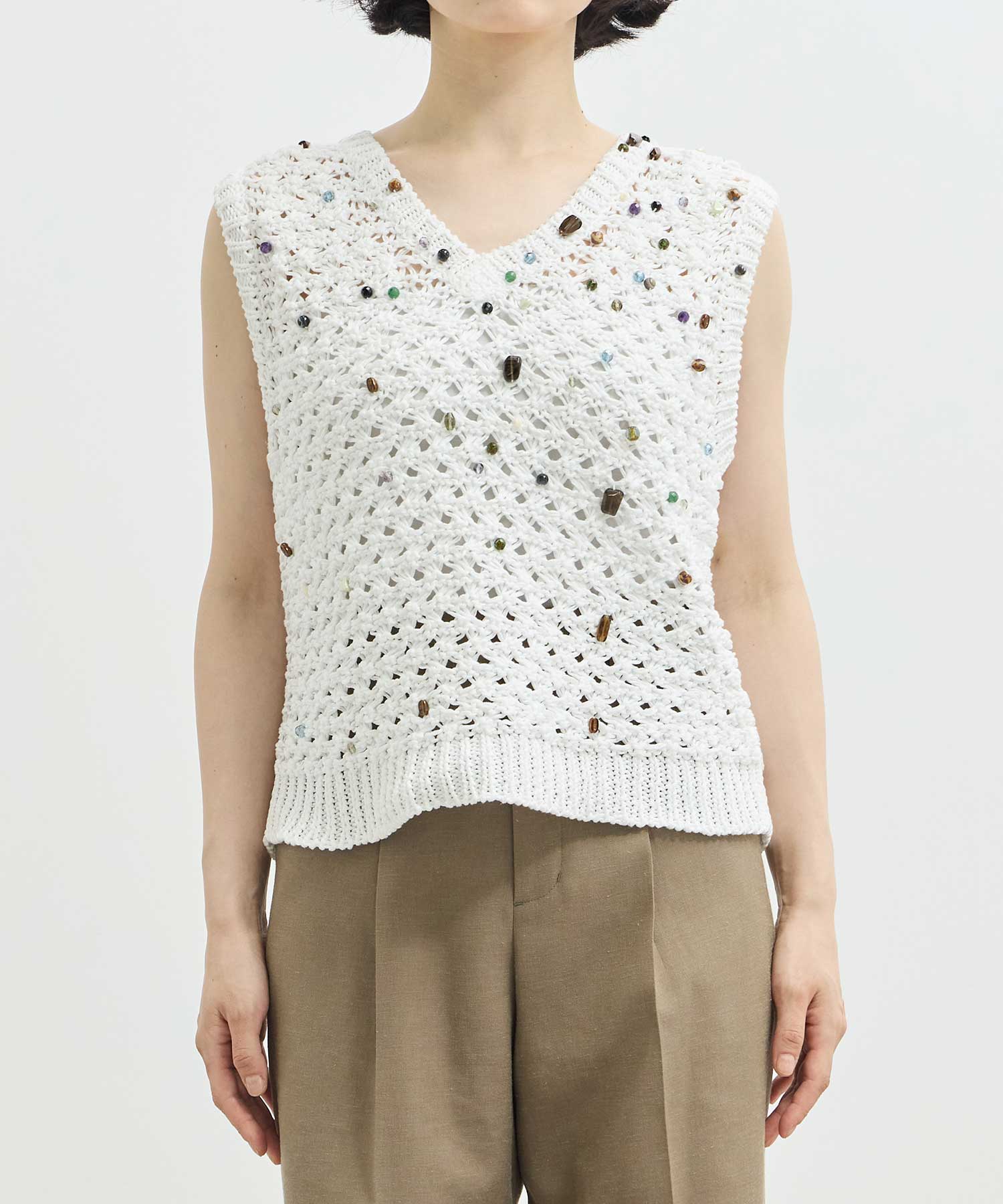 EX.Gerda glass beads&ores knit WH AKIRANAKA