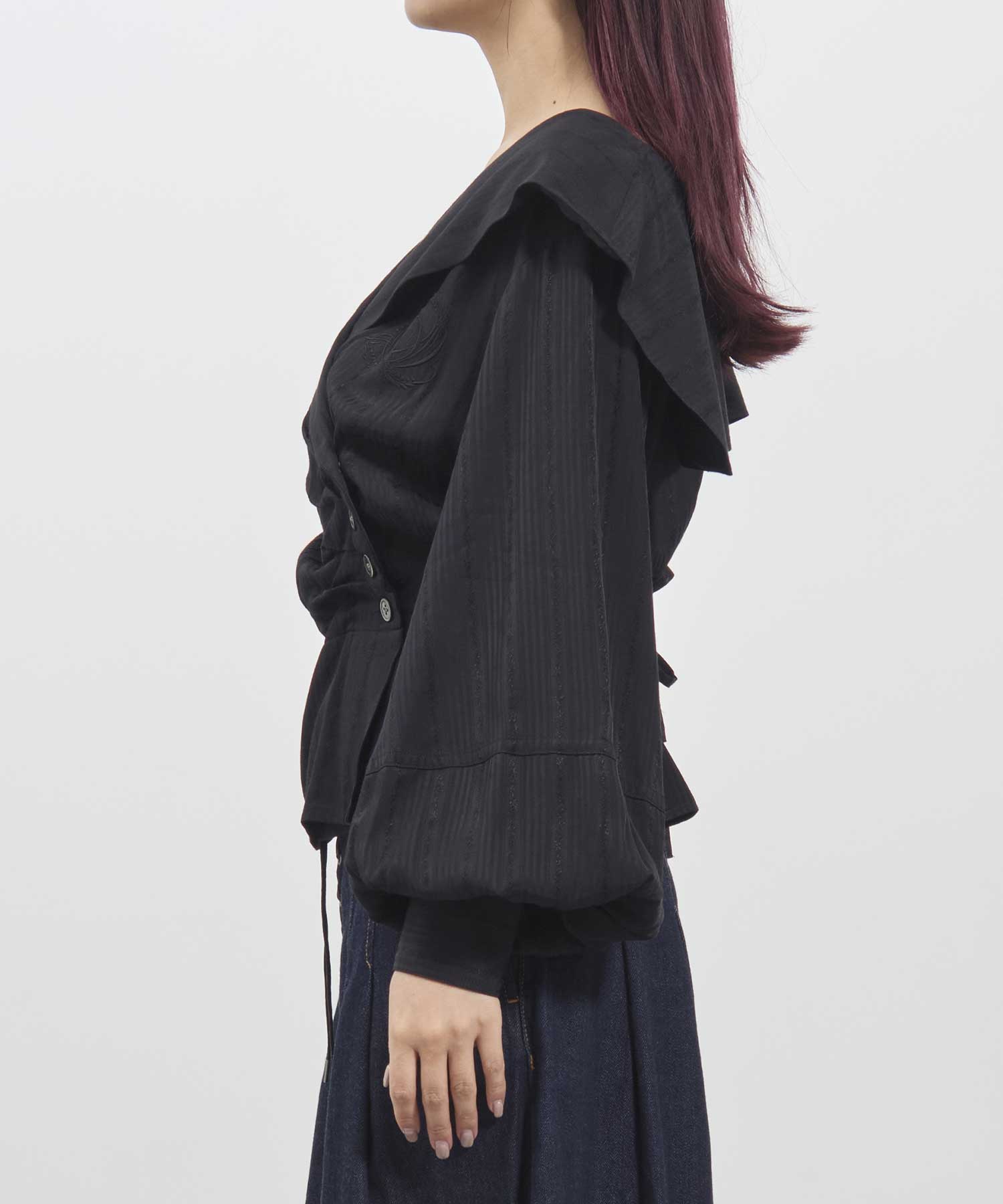 Rose jaquard stripe sailor collar blouse FETICO