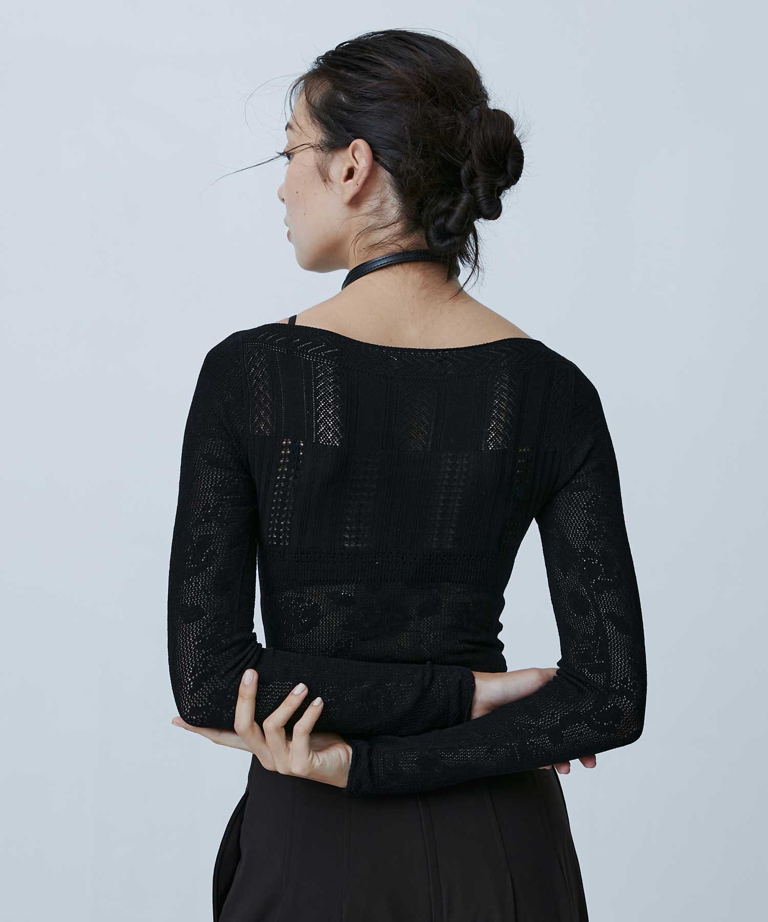 Rose pattern lace-knit bodysuit FETICO