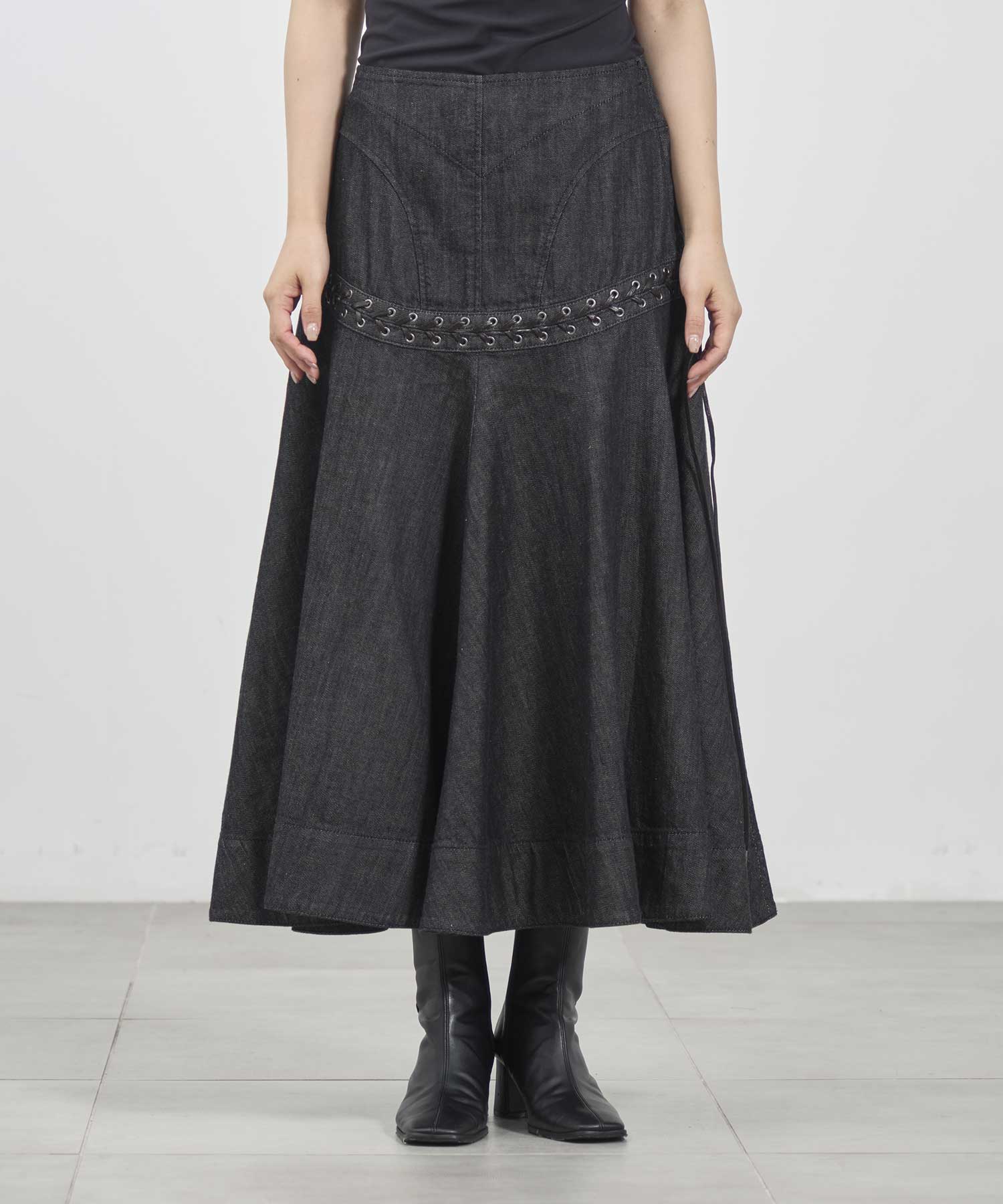 Lace up denim flare skirt FETICO