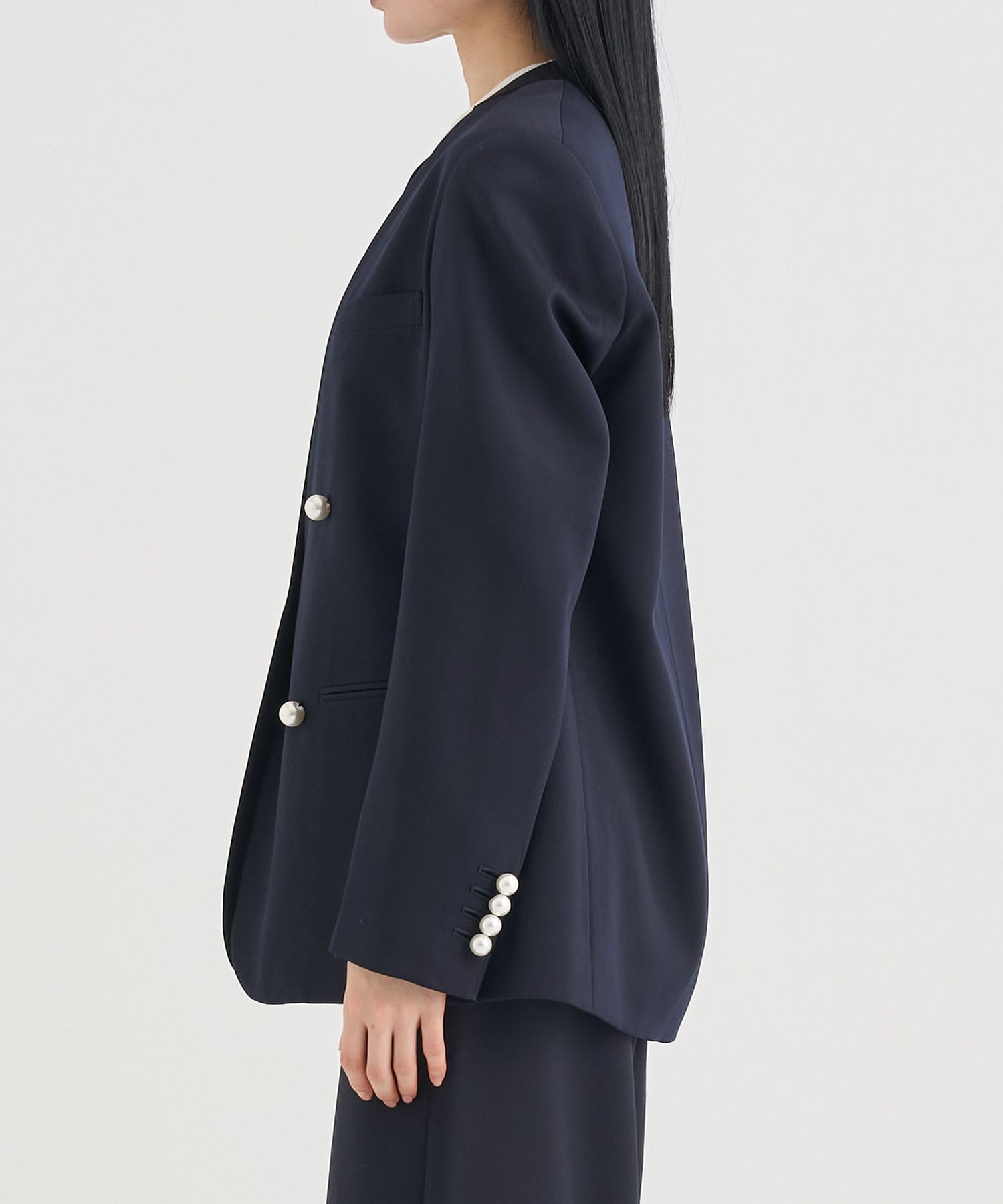 BLACK FORMAL NO COLLAR JACKET CINOH