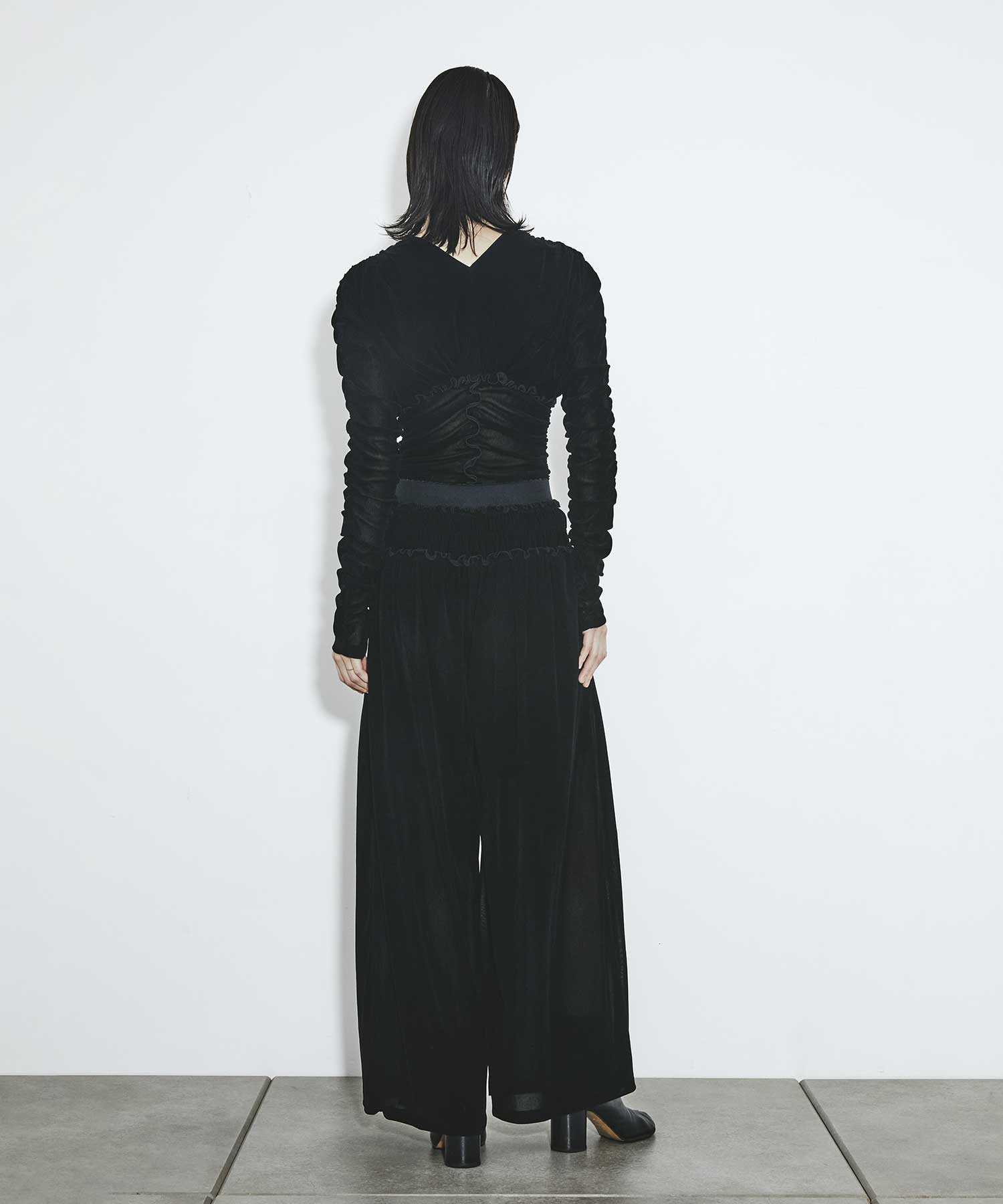 別注 Velvet tulle shirring wide pants FETICO