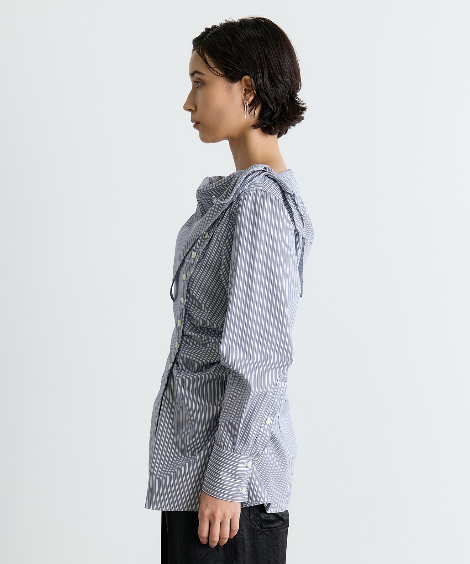 COTTON STRIPE SCARF COLLAR BLOUSE FETICO