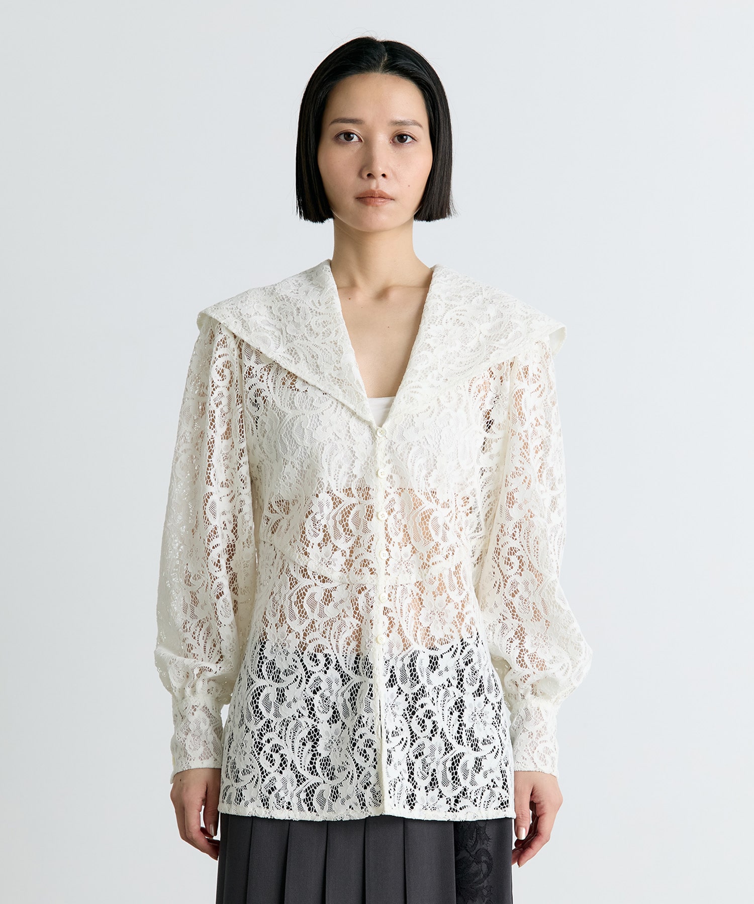 FLOCKED LACE SAILOR COLLAR BLOUSE FETICO