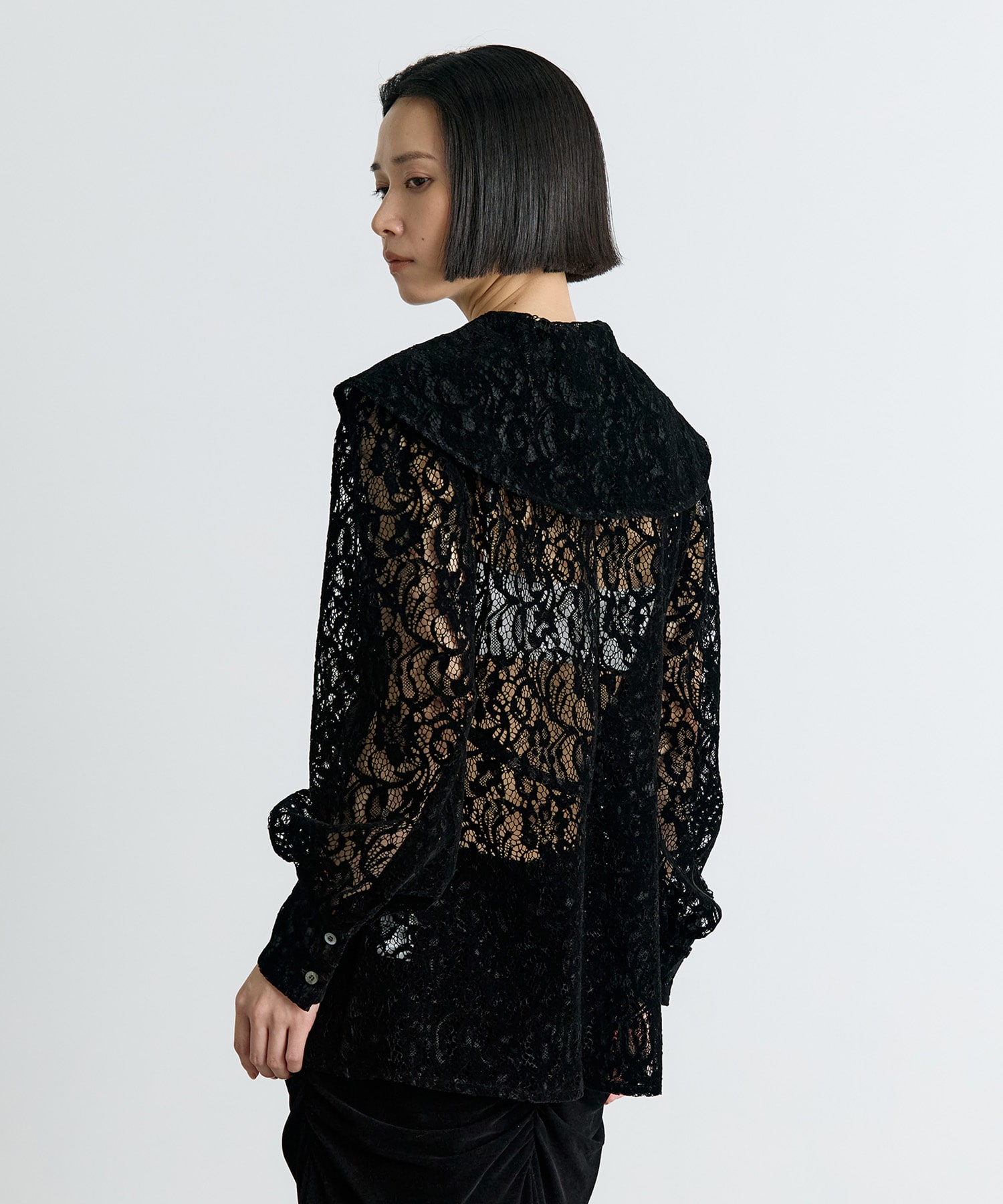 FLOCKED LACE SAILOR COLLAR BLOUSE FETICO