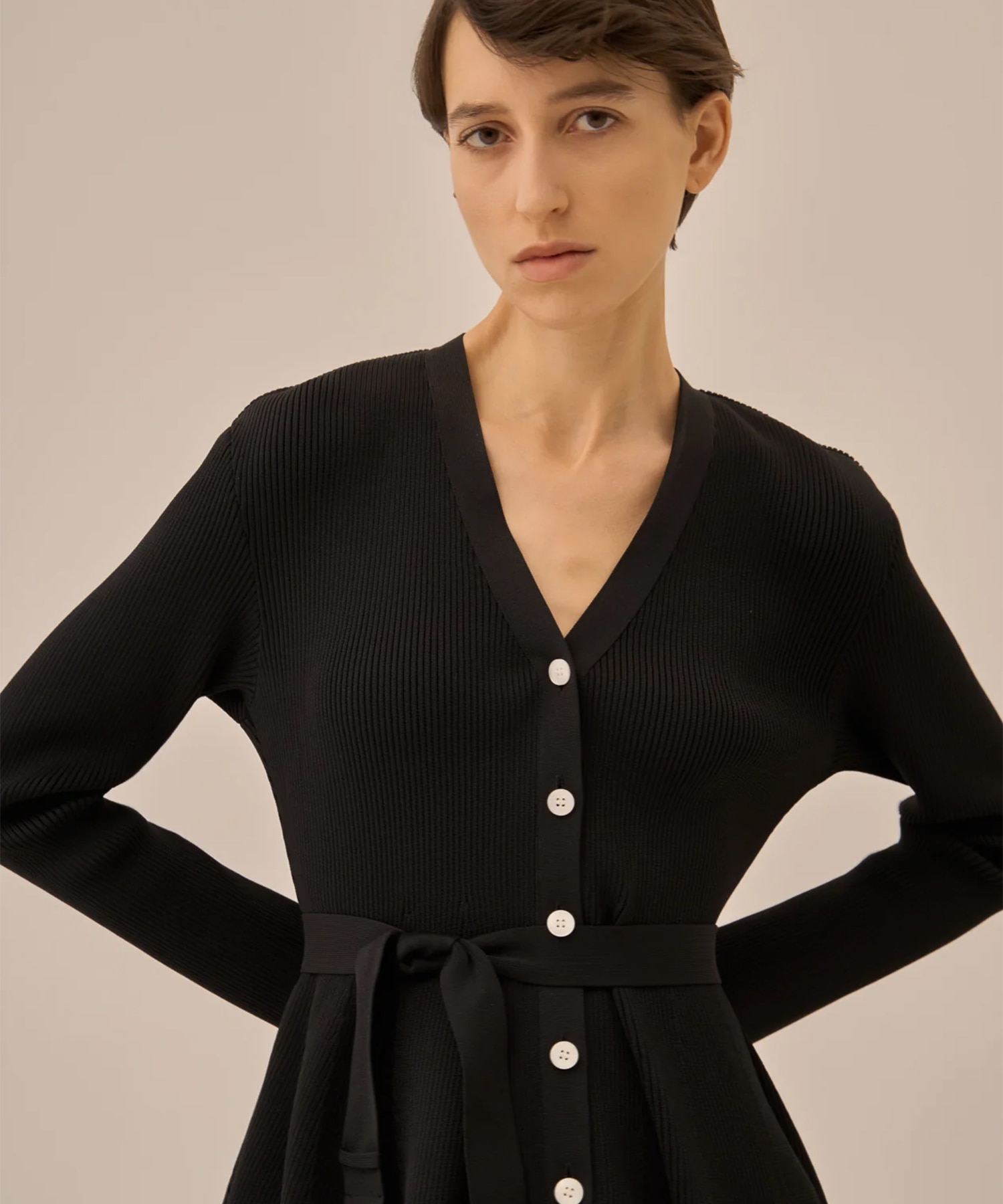 Jessica combi tex knit dress BK AKIRANAKA